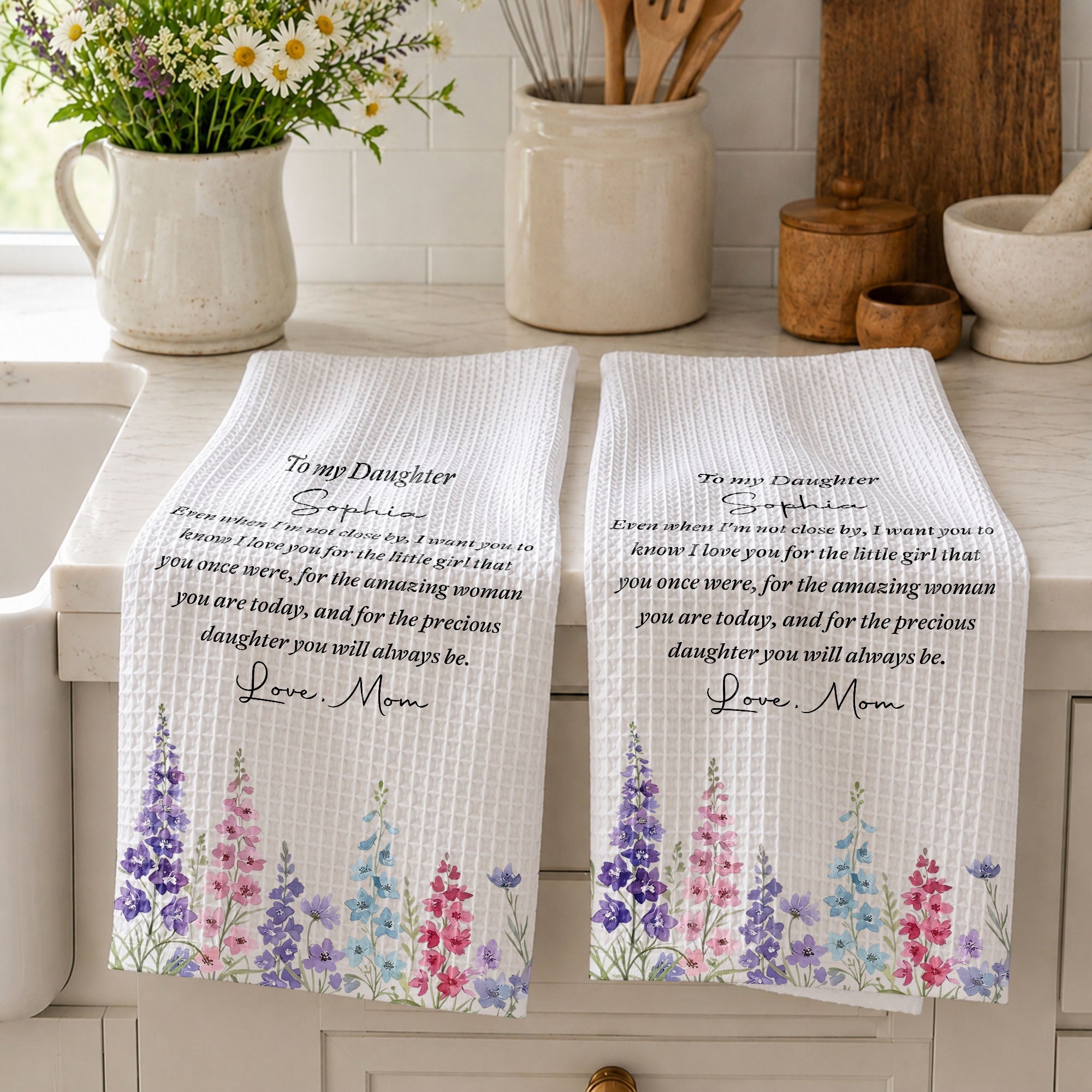 Personalized Kitchen Towel Birth Month Flowers Gift for Daughter Kitchen Towel GradoCreations