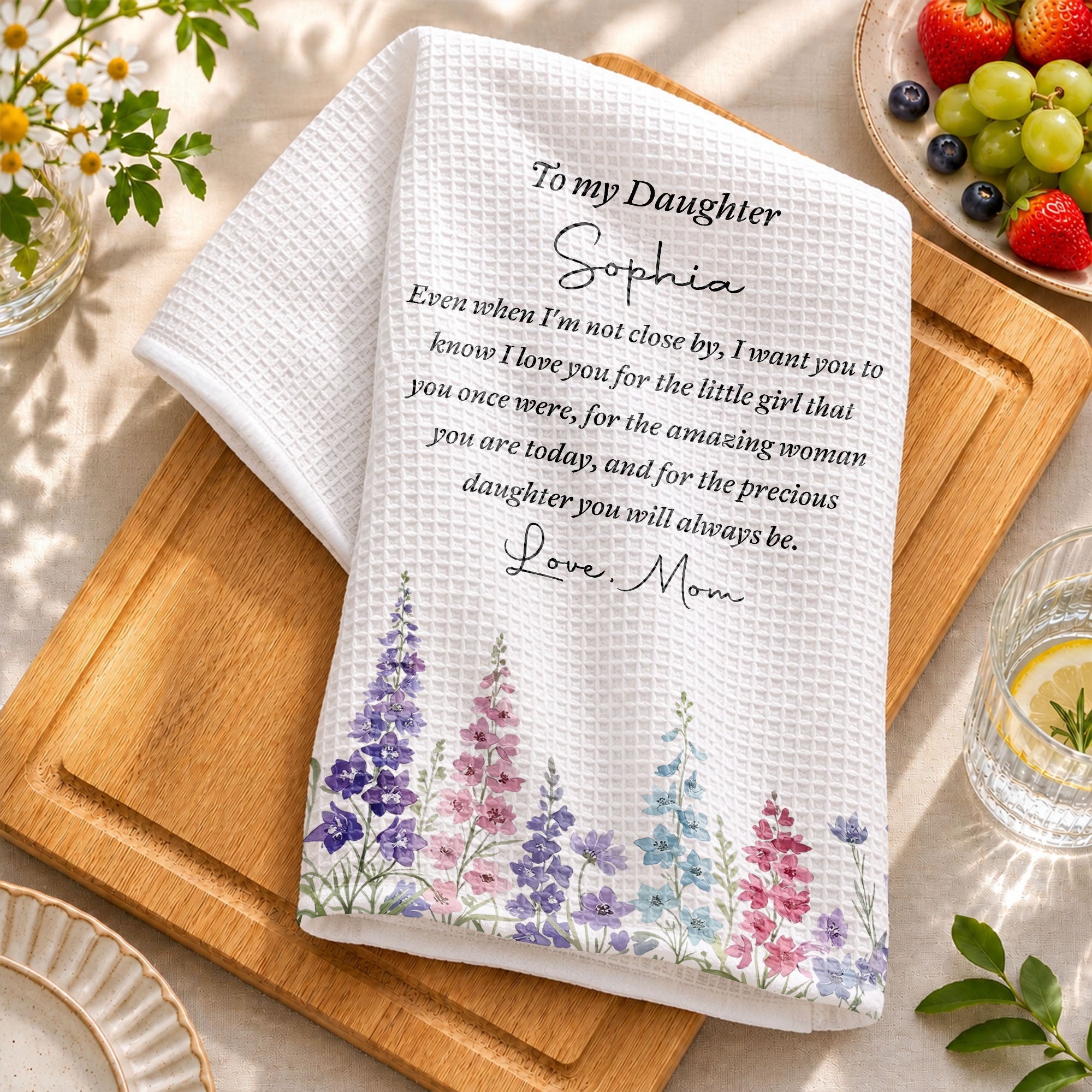 Personalized Kitchen Towel Birth Month Flowers Gift for Daughter Kitchen Towel GradoCreations
