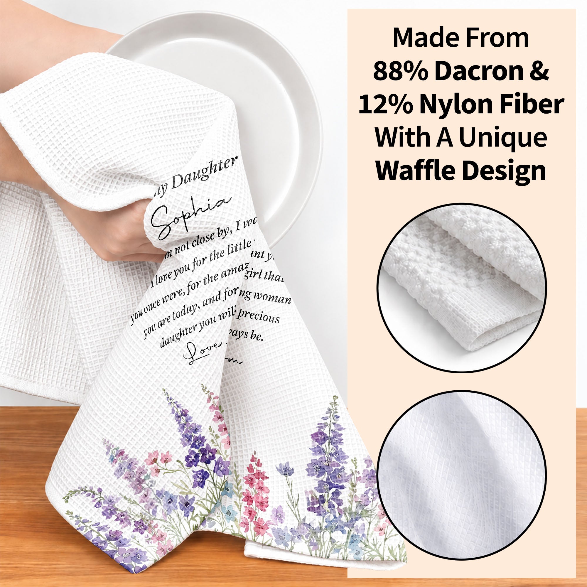 Personalized Kitchen Towel Birth Month Flowers Gift for Daughter Kitchen Towel GradoCreations