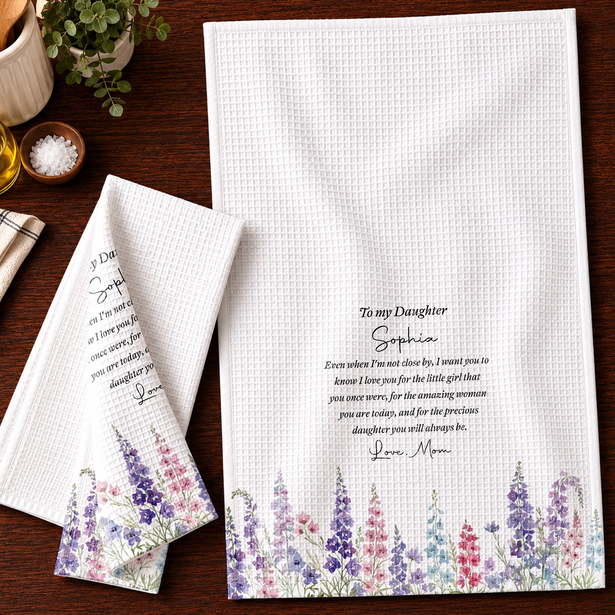 Personalized Kitchen Towel Birth Month Flowers Gift for Daughter Kitchen Towel GradoCreations
