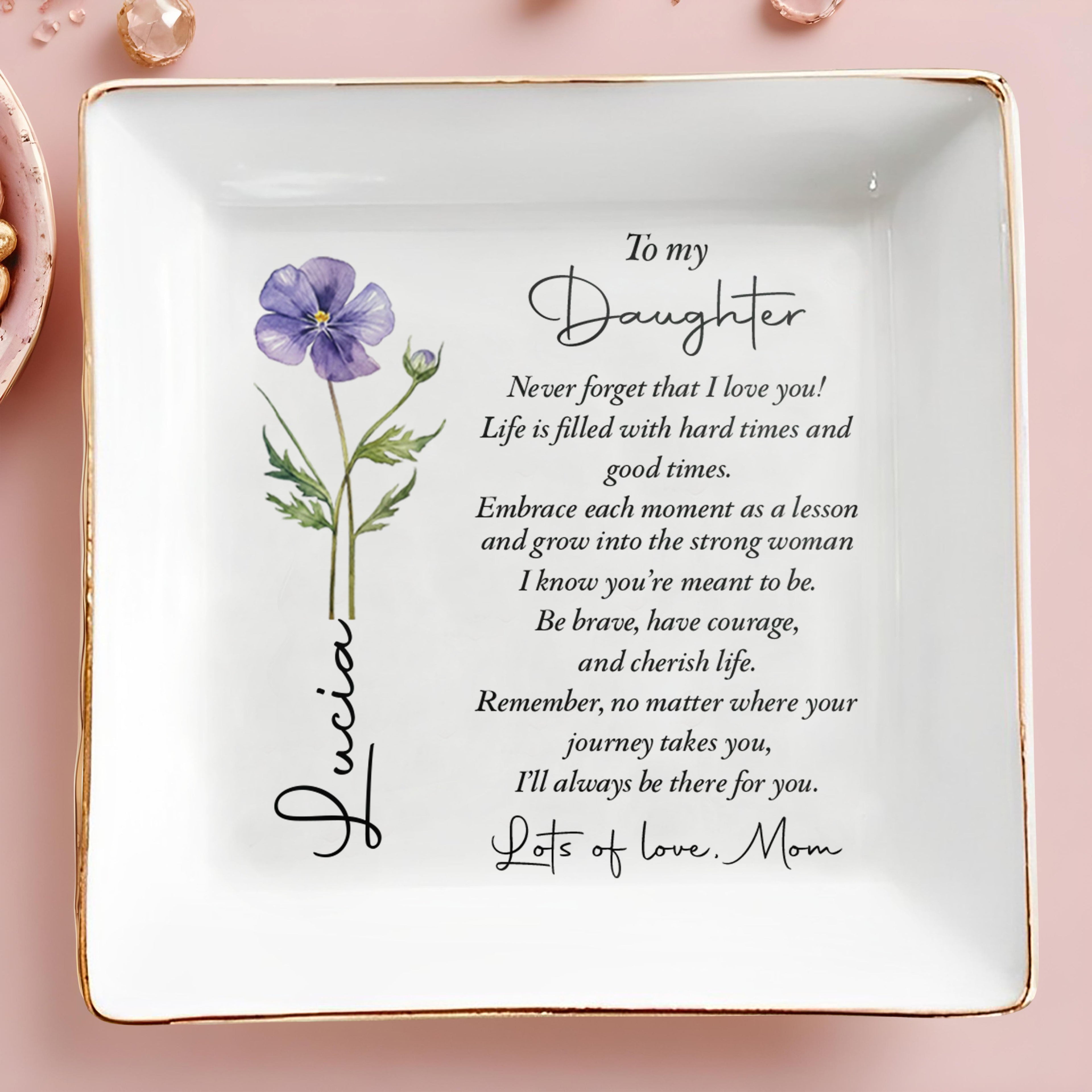 Personalized Jewelry Dish Custom Birth Month Flower Gift for Daughter Jewelry Dish GradoCreations