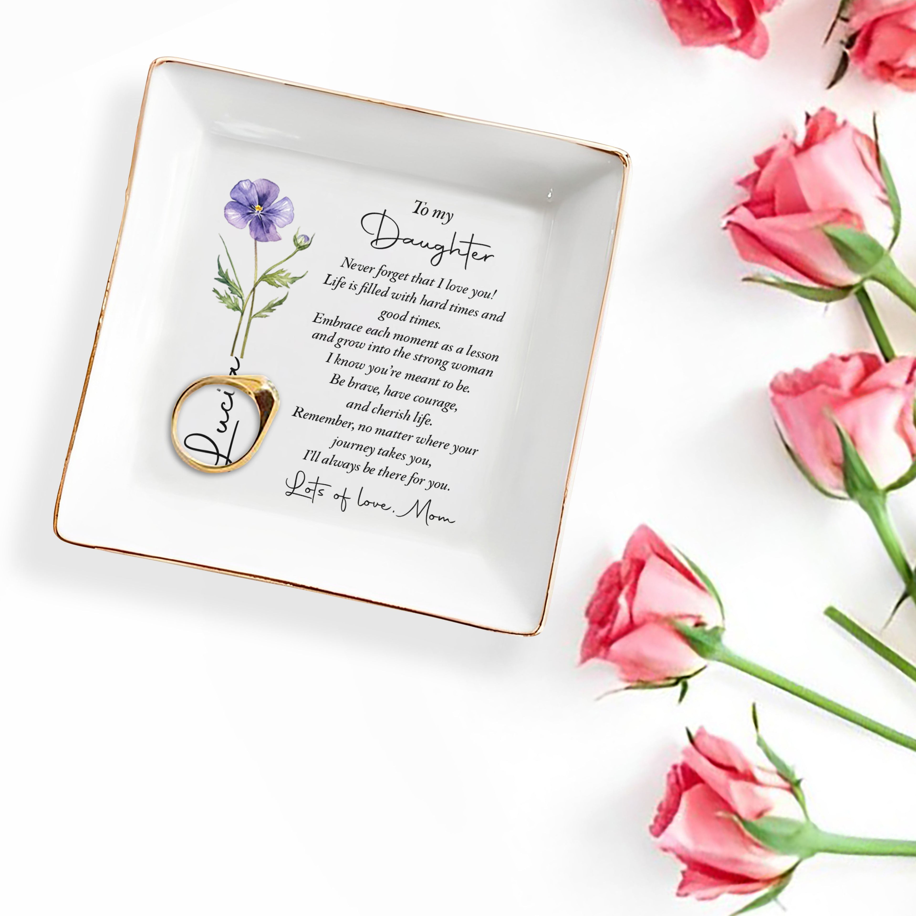 Personalized Jewelry Dish Custom Birth Month Flower Gift for Daughter Jewelry Dish GradoCreations