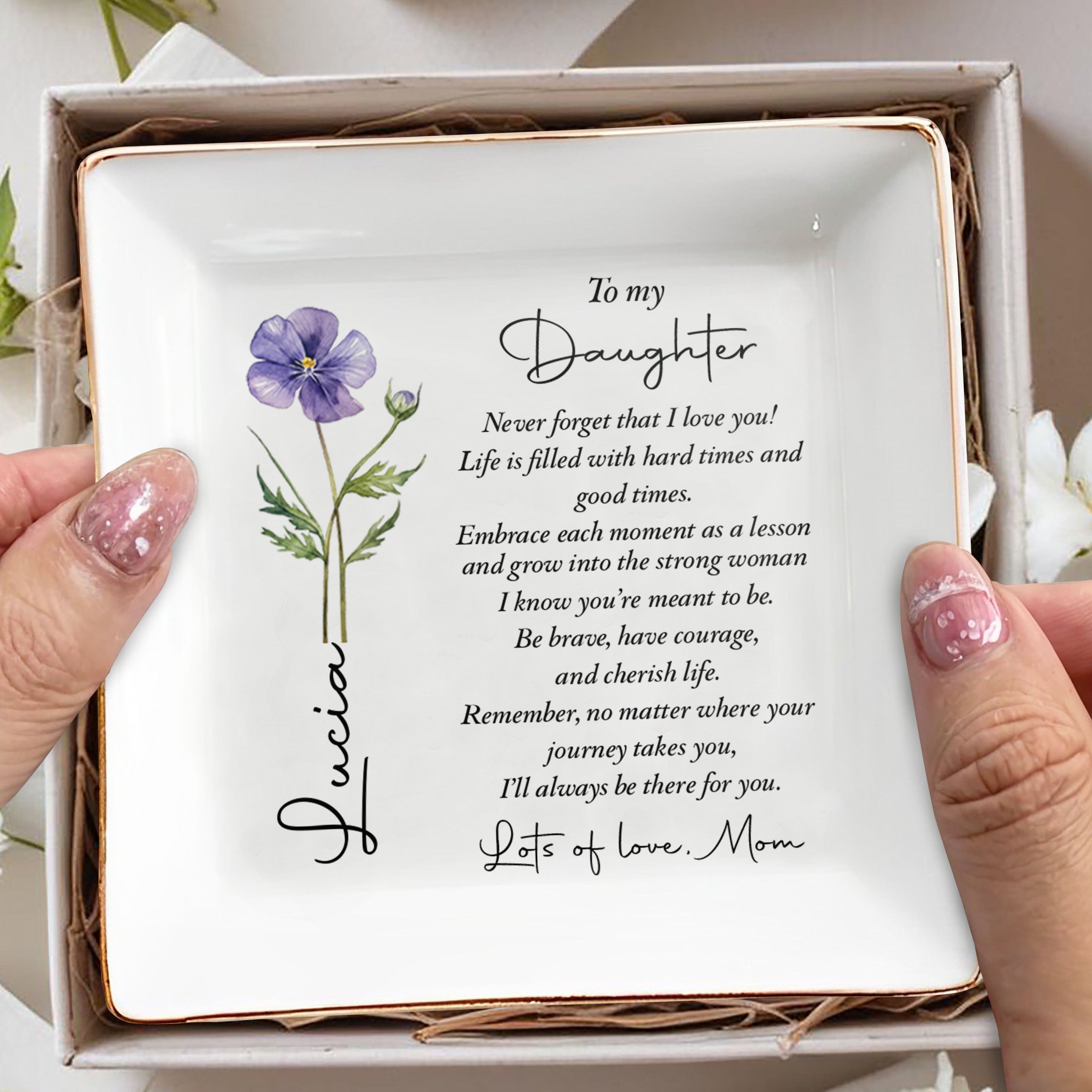 Personalized Jewelry Dish Custom Birth Month Flower Gift for Daughter Jewelry Dish GradoCreations