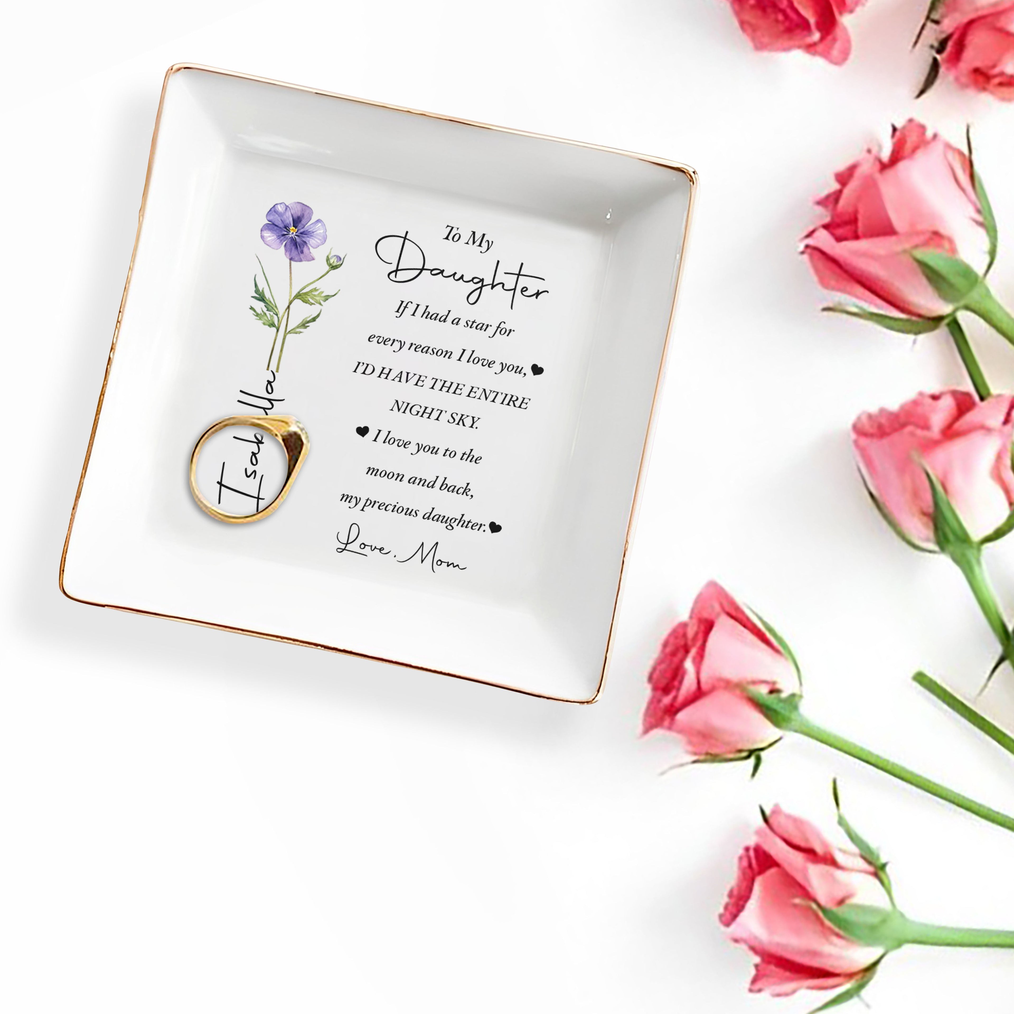 Personalized Ceramic Jewelry Dish Custom Name Gift for Daughter Jewelry Dish GradoCreations