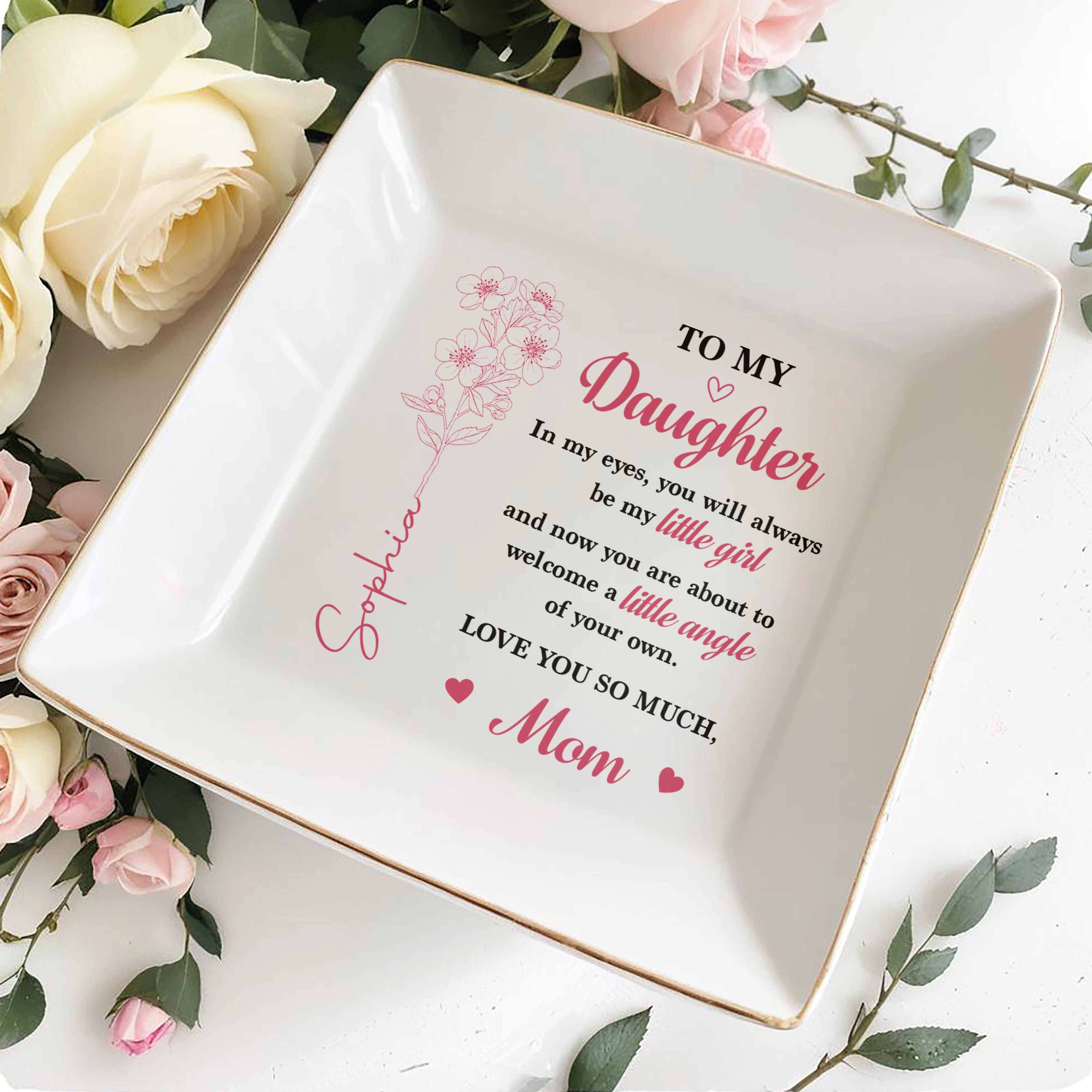 Personalized Birth Month Flower Jewelry Dish Gift for Daughter Jewelry Dish GradoCreations
