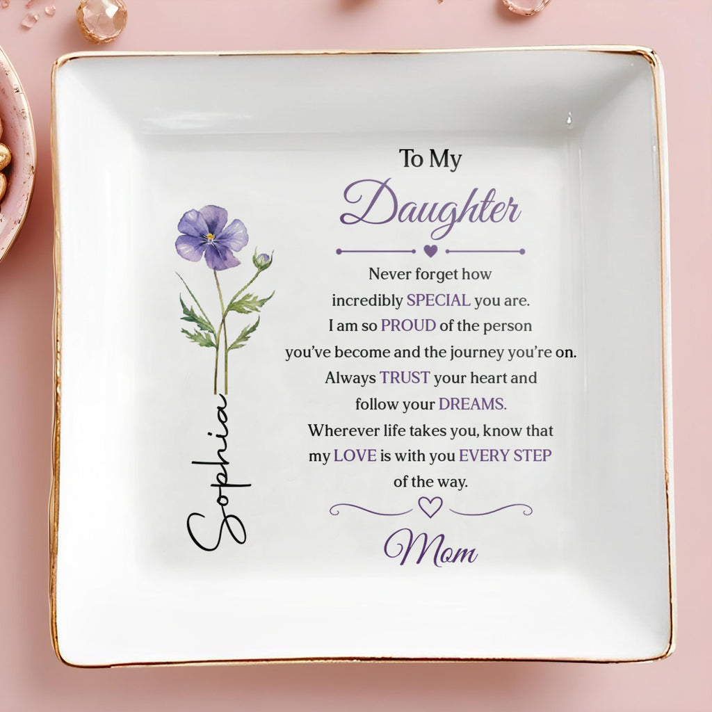 Personalized Purple Flower Jewelry Dish Custom Name Gift for Daughter Jewelry Dish GradoCreations