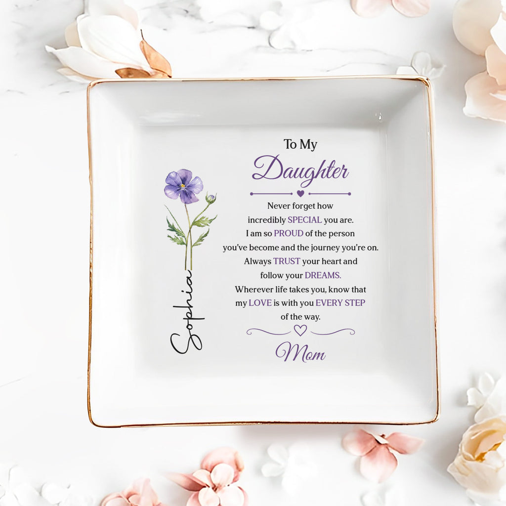 Personalized Purple Flower Jewelry Dish Custom Name Gift for Daughter Jewelry Dish GradoCreations