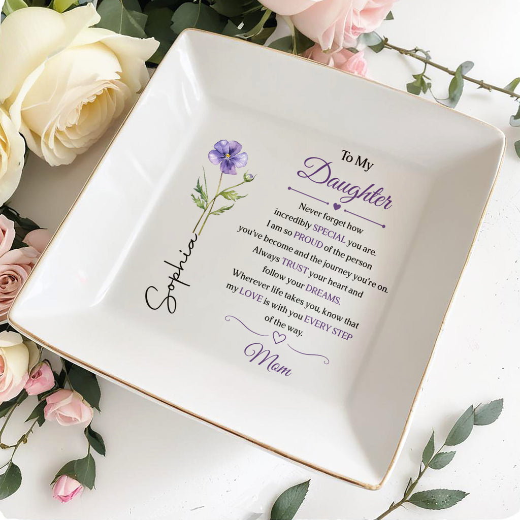 Personalized Purple Flower Jewelry Dish Custom Name Gift for Daughter Jewelry Dish GradoCreations