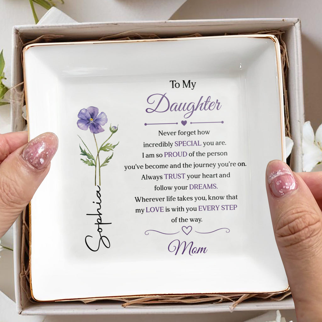 Personalized Purple Flower Jewelry Dish Custom Name Gift for Daughter Jewelry Dish GradoCreations