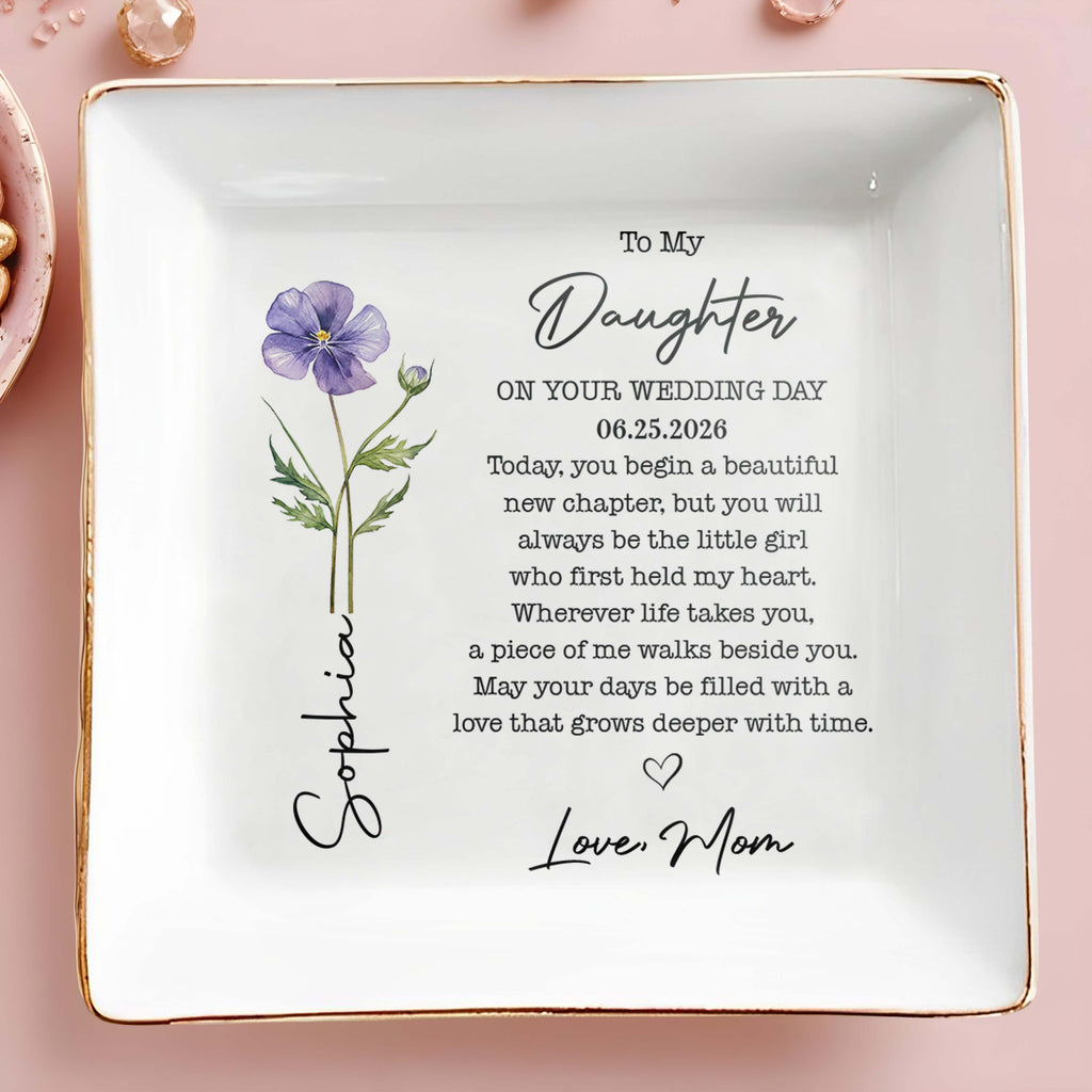 Personalized Birth Month Flower Jewelry Dish Custom Gift for Daughter Jewelry Dish GradoCreations