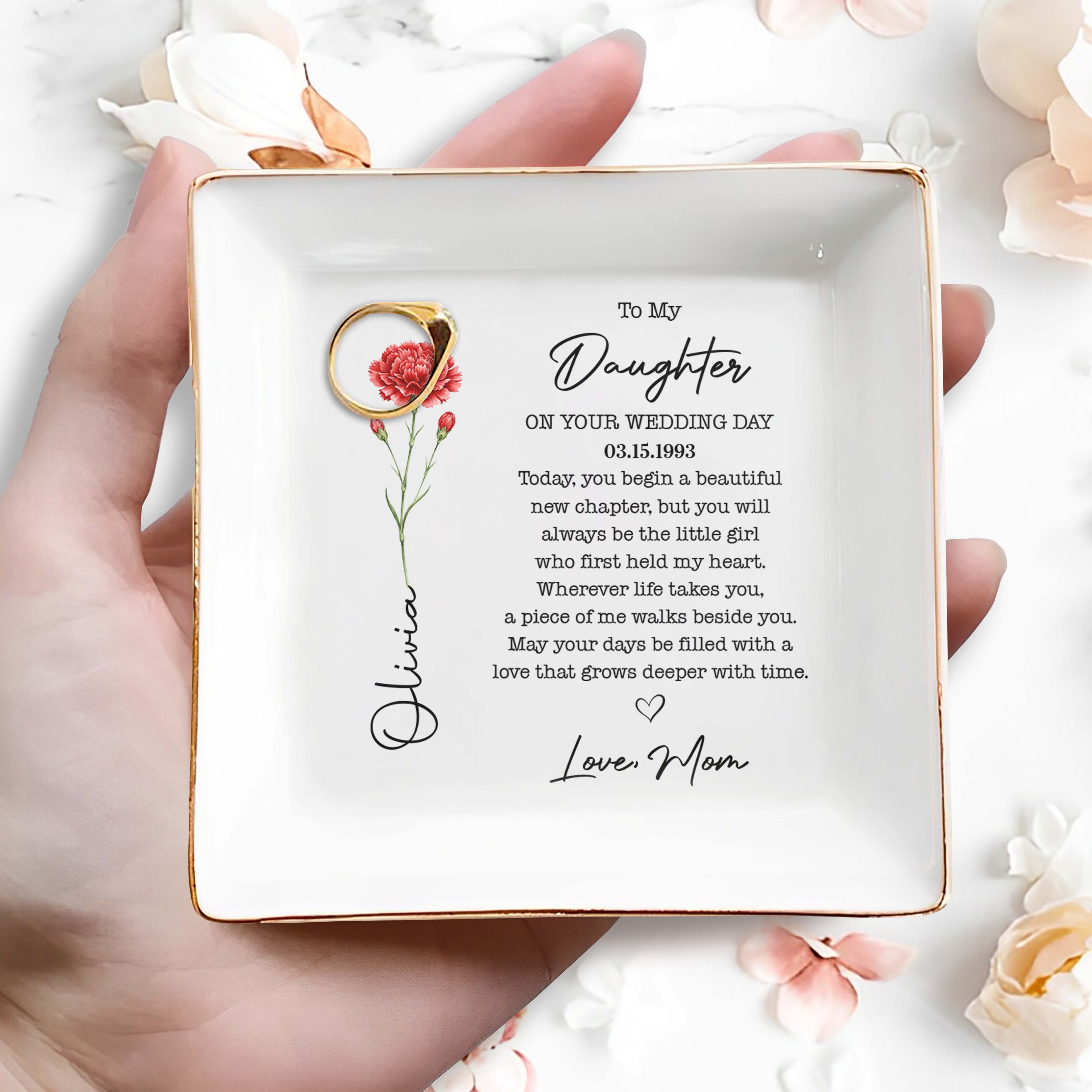 Personalized Birth Month Flower Jewelry Dish Custom Gift for Daughter Jewelry Dish GradoCreations