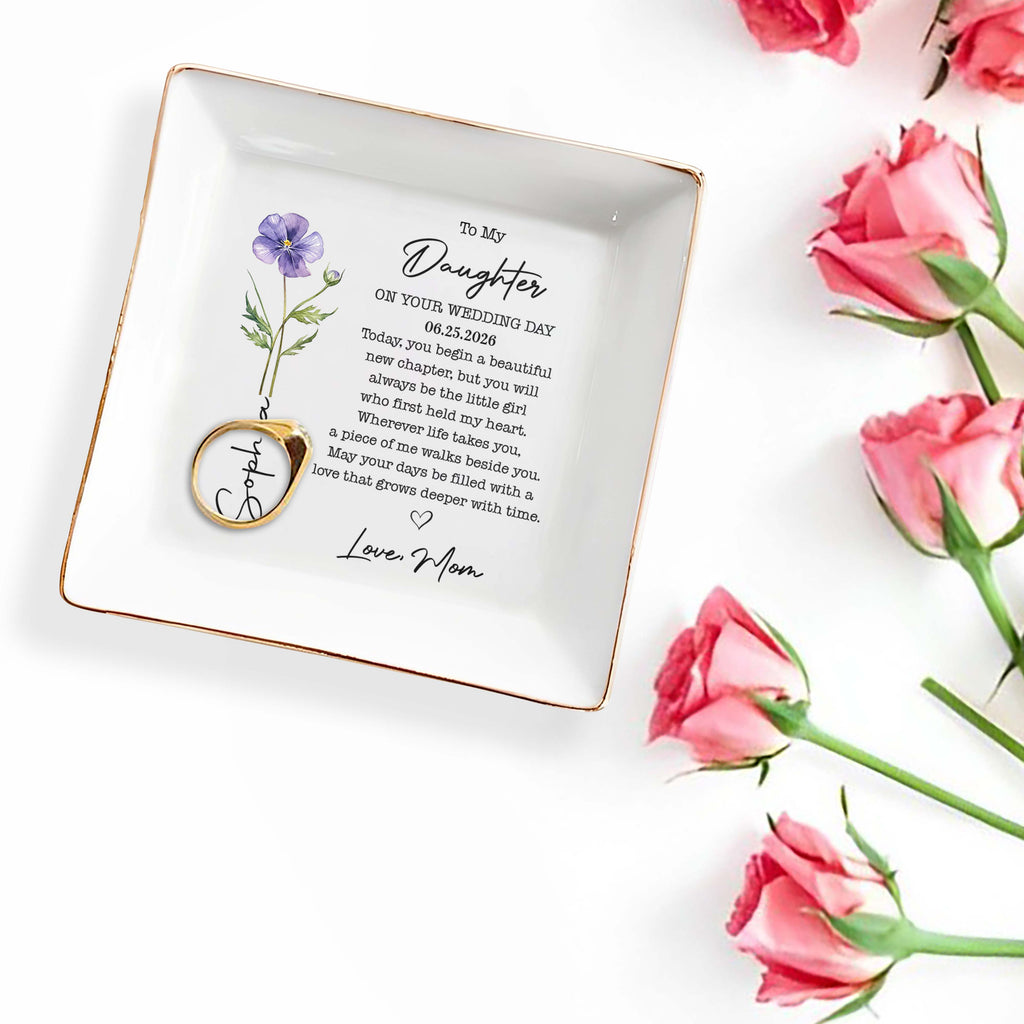 Personalized Birth Month Flower Jewelry Dish Custom Gift for Daughter Jewelry Dish GradoCreations