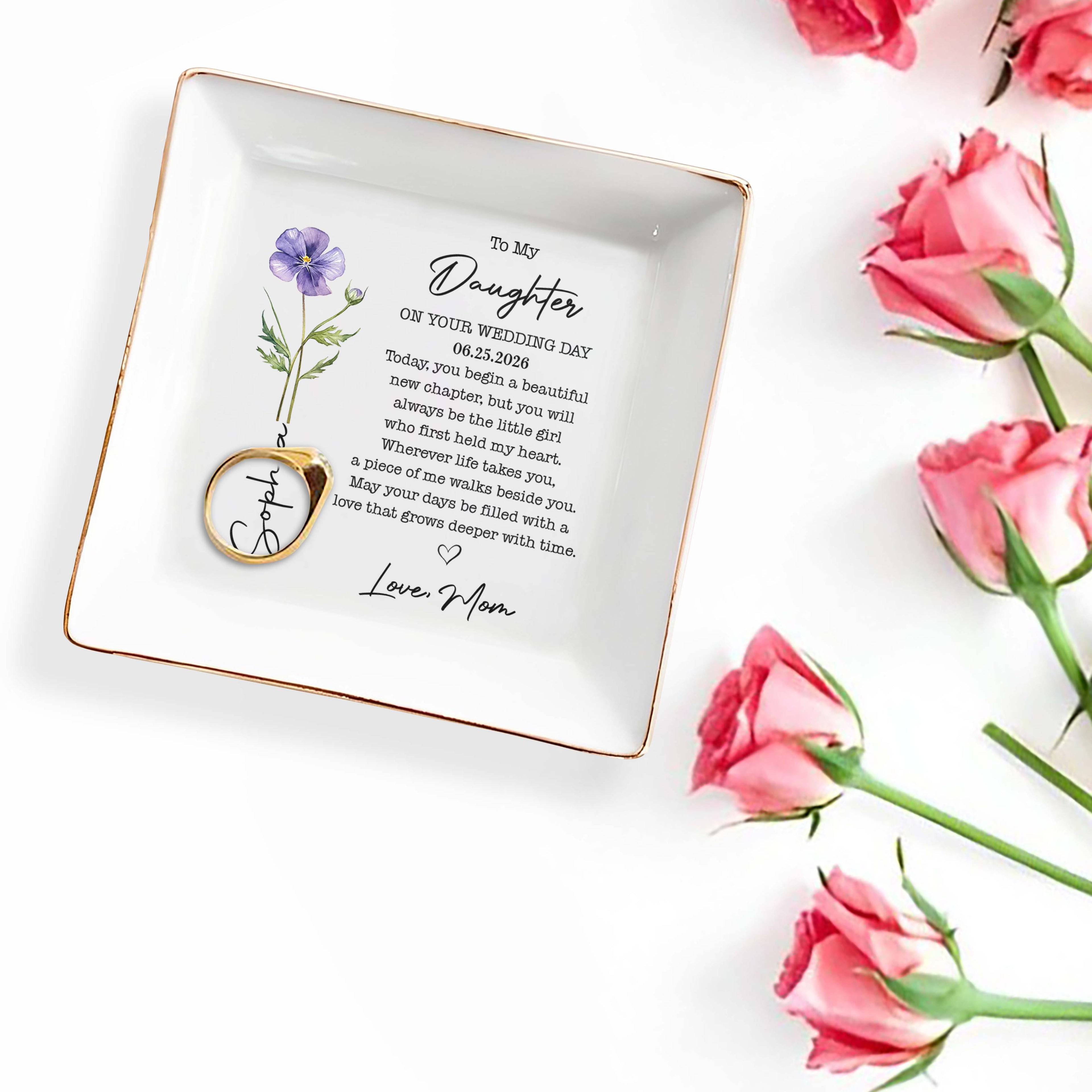 Personalized Birth Month Flower Jewelry Dish Custom Gift for Daughter Jewelry Dish GradoCreations