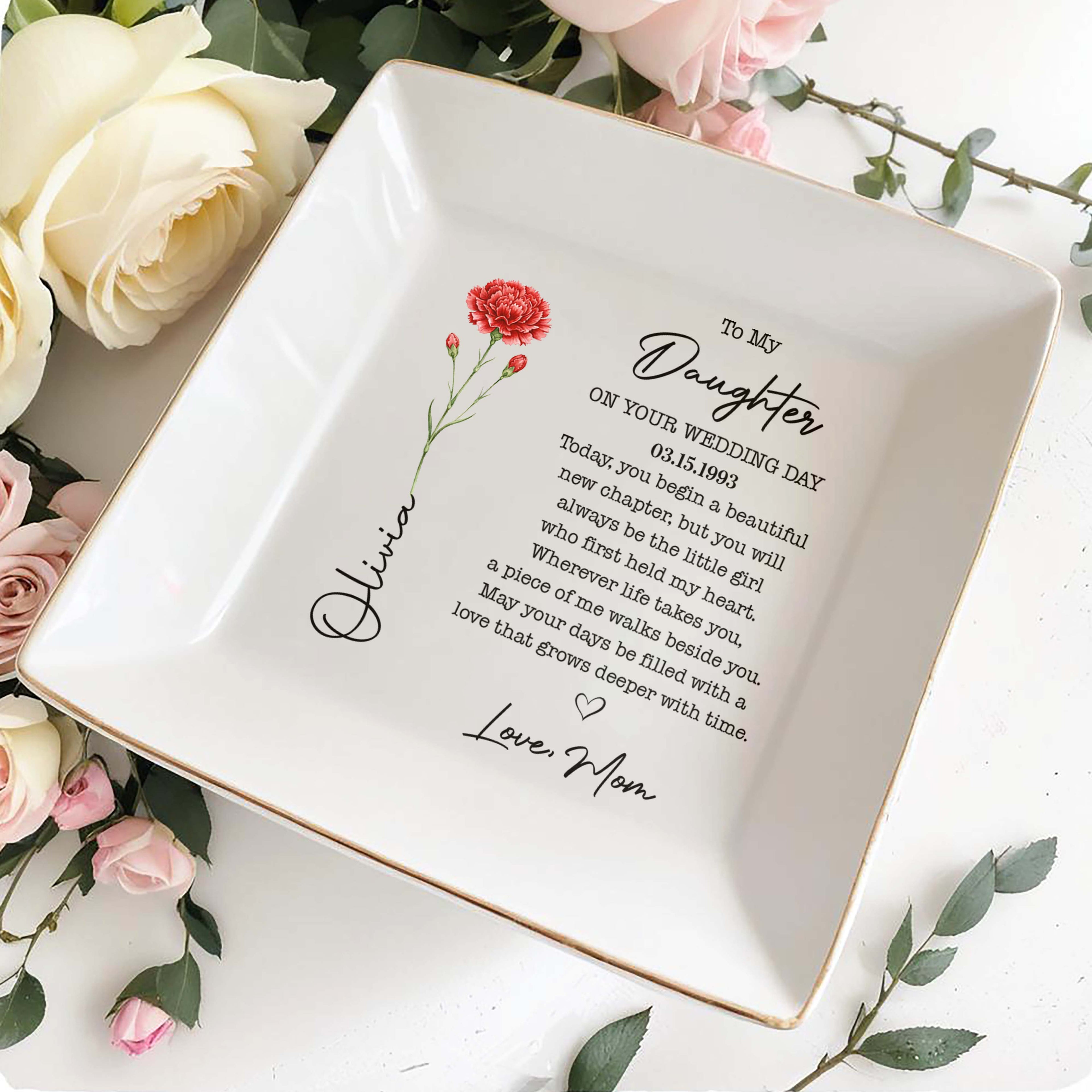 Personalized Birth Month Flower Jewelry Dish Custom Gift for Daughter Jewelry Dish GradoCreations