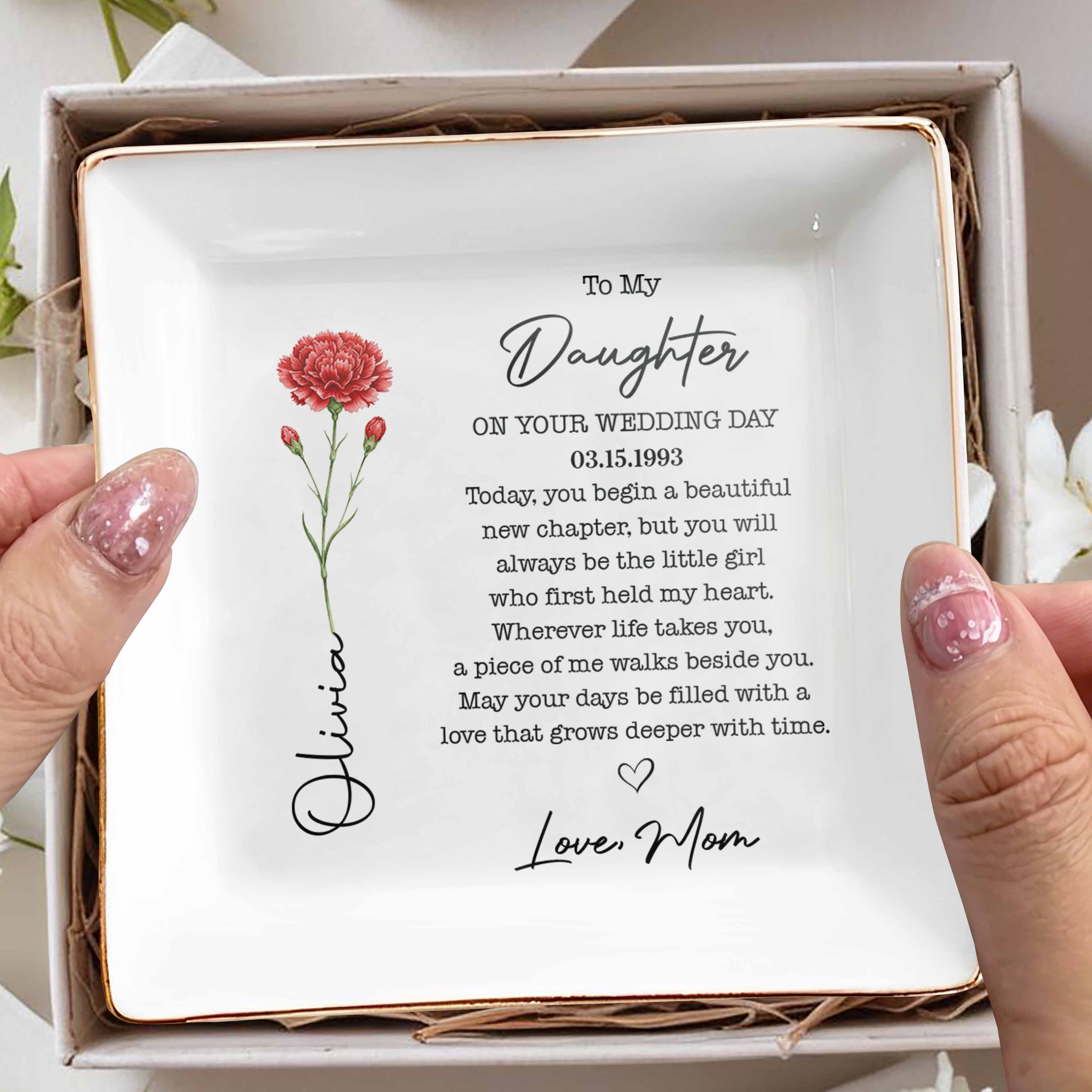 Personalized Birth Month Flower Jewelry Dish Custom Gift for Daughter Jewelry Dish GradoCreations