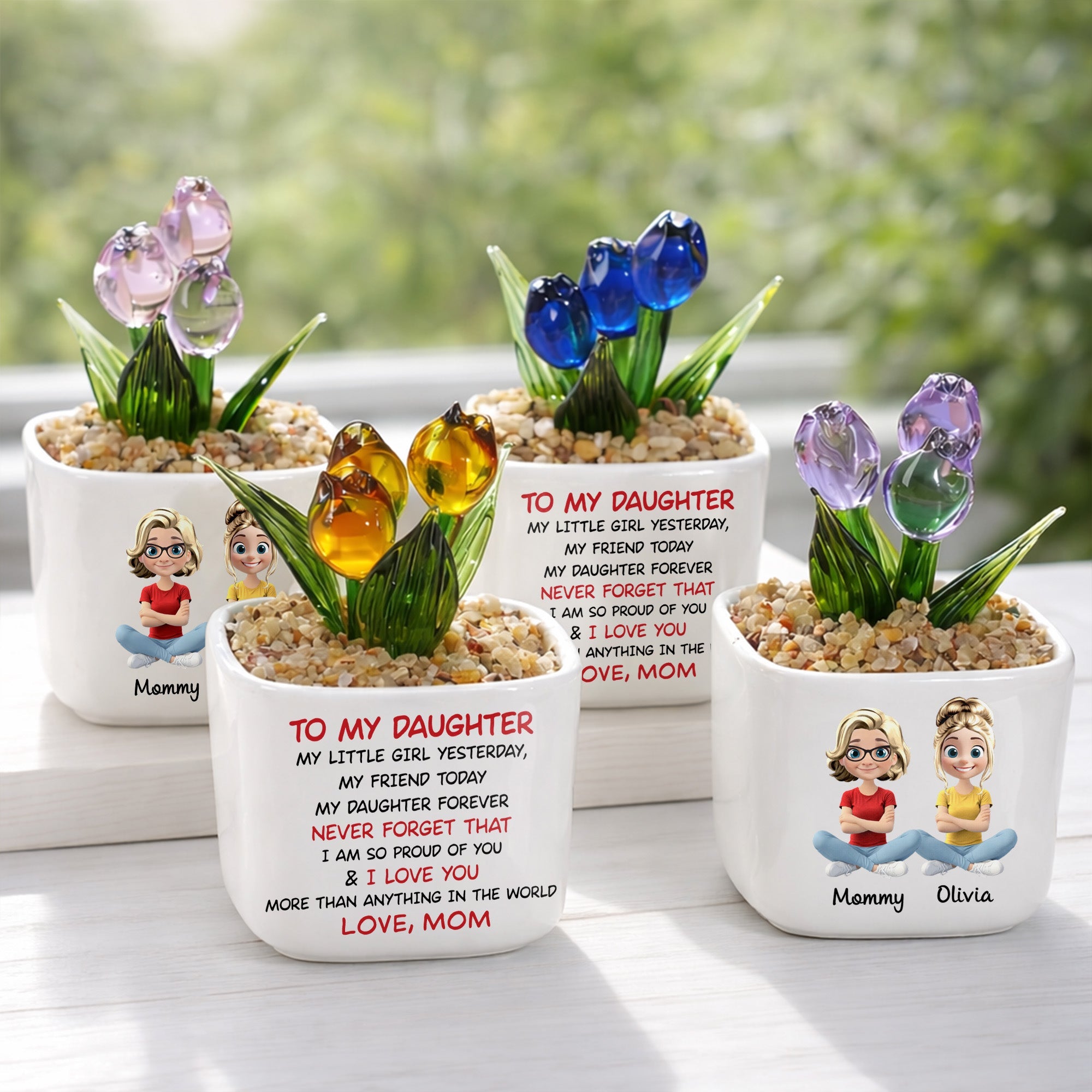 Personalized Glass Everlasting Tulips Custom Art for Daughter Glass Tulip GradoCreations