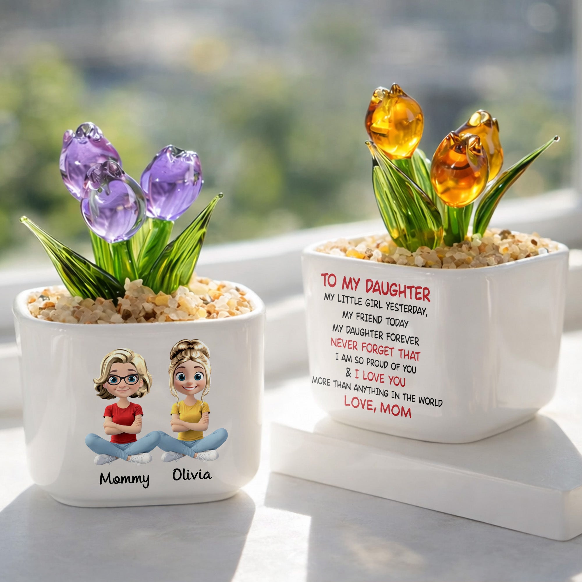 Personalized Glass Everlasting Tulips Custom Art for Daughter Glass Tulip GradoCreations