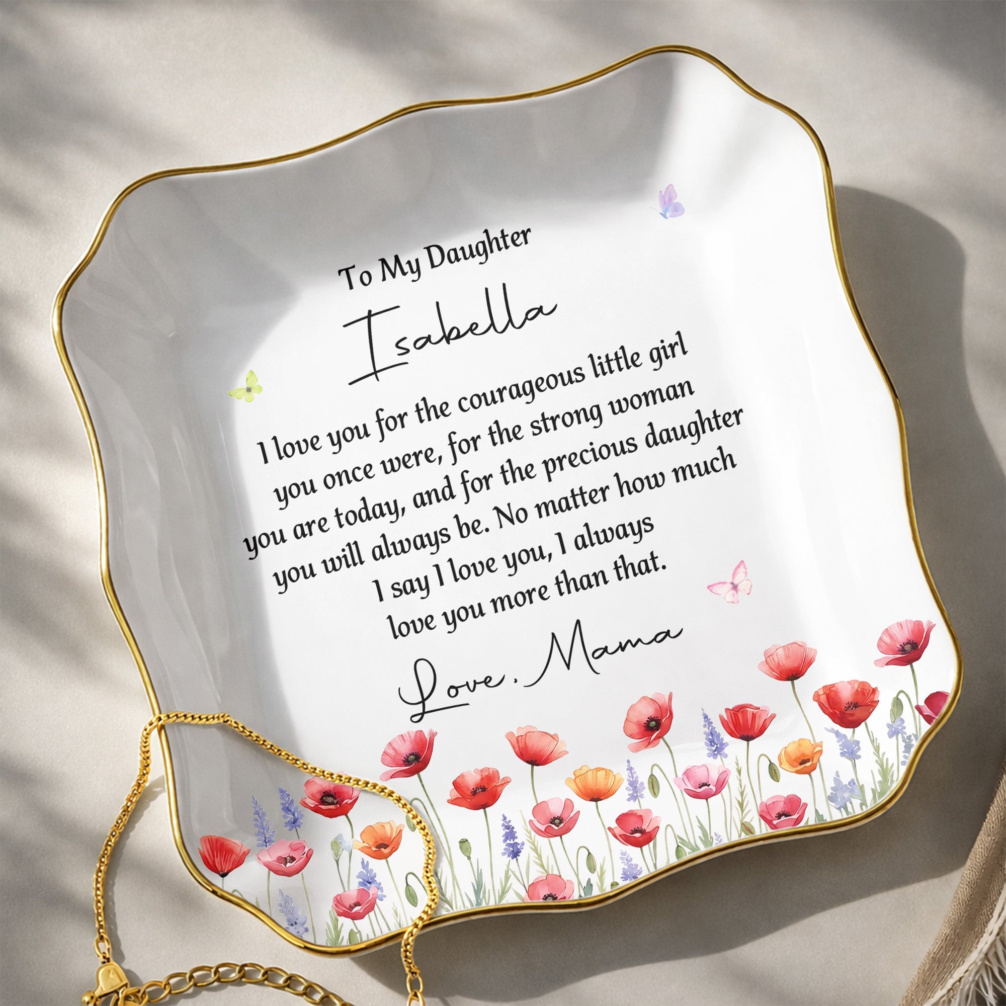 Personalized Lace Jewelry Dish Custom Name Gift for Daughter Lace Square Jewelry Dish GradoCreations