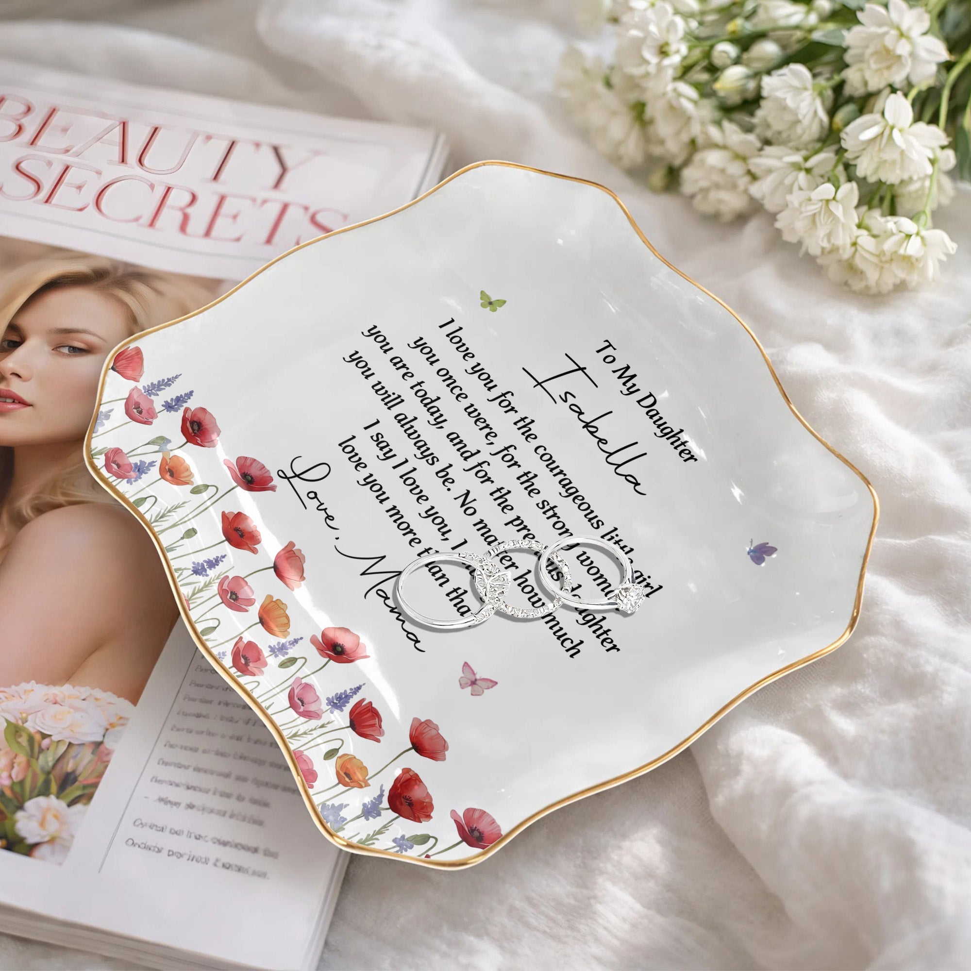 Personalized Lace Jewelry Dish Custom Name Gift for Daughter Lace Square Jewelry Dish GradoCreations