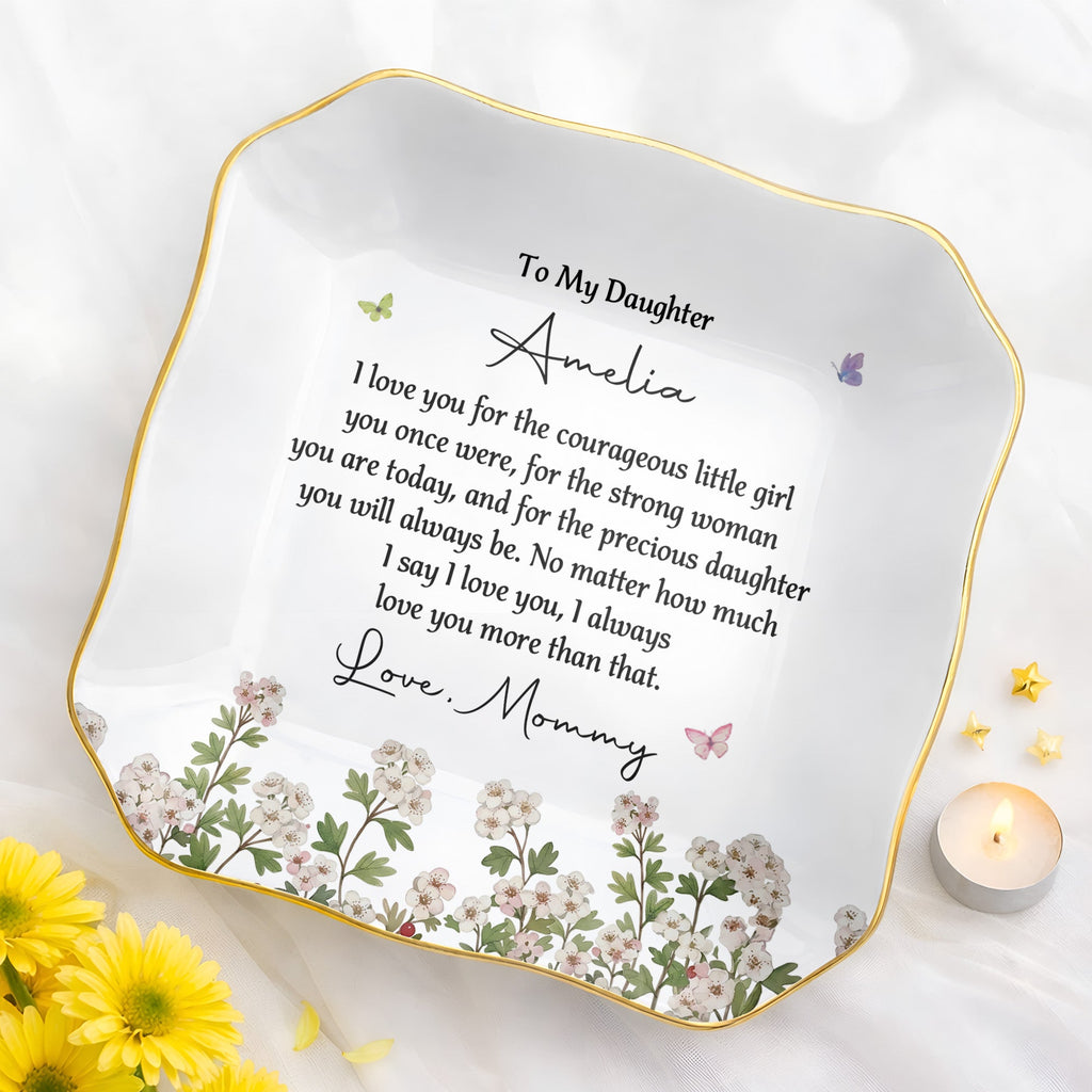 Personalized Lace Jewelry Dish Custom Name Gift for Daughter Lace Square Jewelry Dish GradoCreations