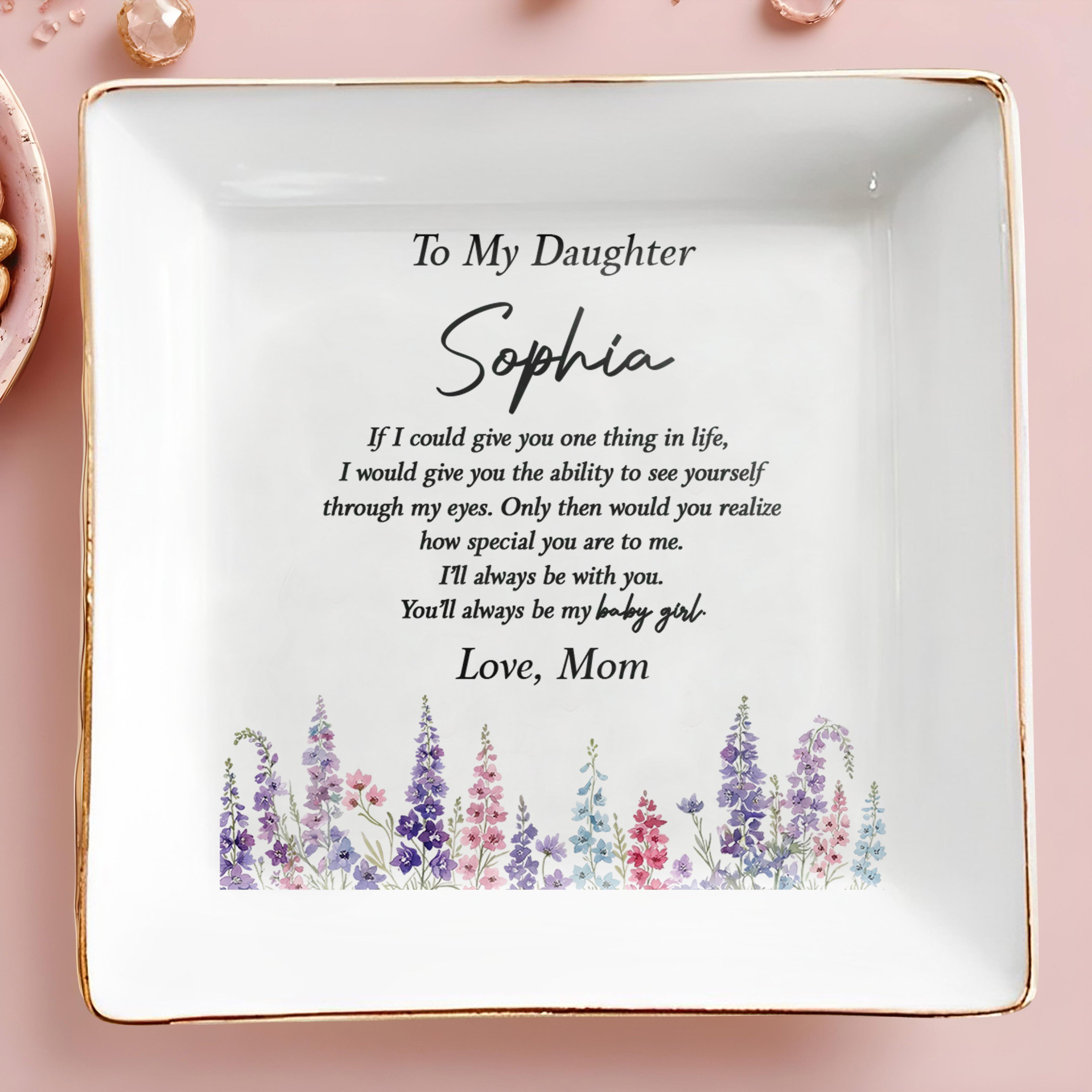 Personalized Floral Ceramic Jewelry Dish Custom Gift for Daughter