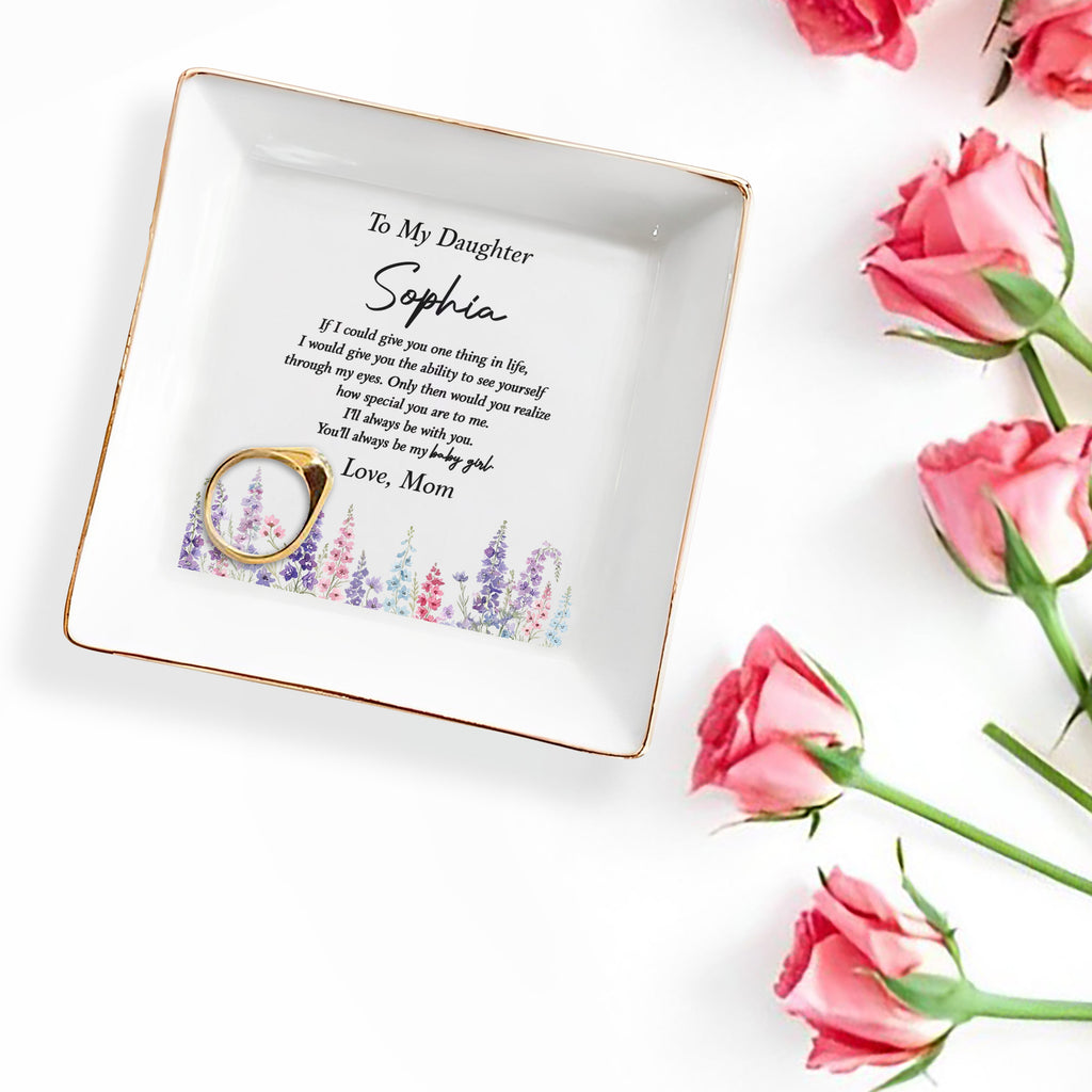 Personalized Floral Ceramic Jewelry Dish Custom Gift for Daughter Jewelry Dish GradoCreations
