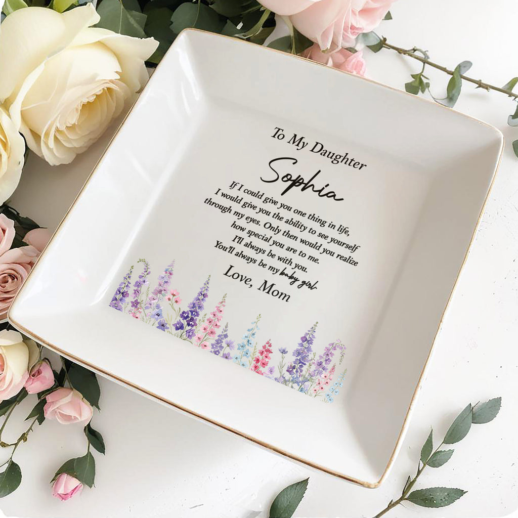 Personalized Floral Ceramic Jewelry Dish Custom Gift for Daughter Jewelry Dish GradoCreations
