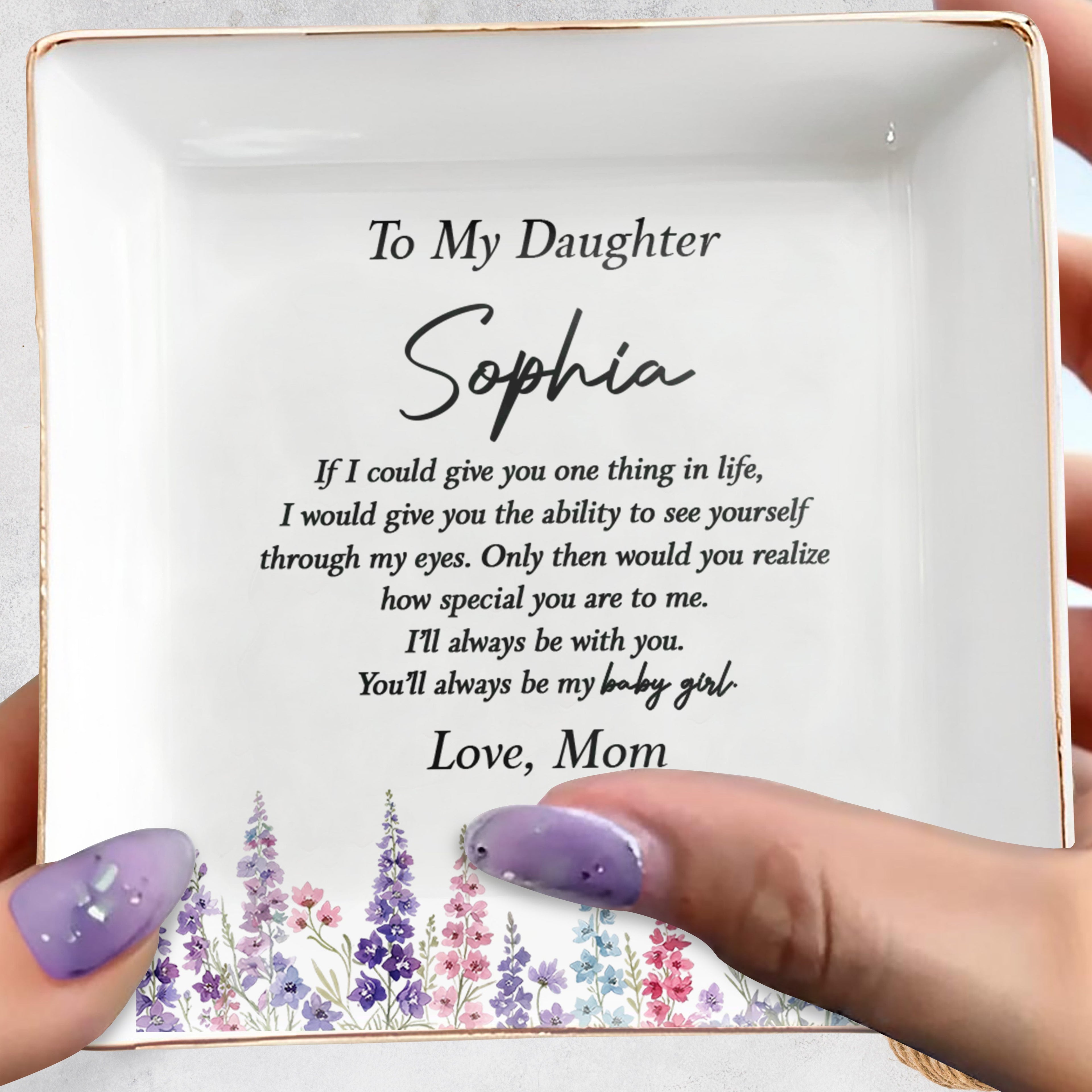 Personalized Floral Ceramic Jewelry Dish Custom Gift for Daughter Jewelry Dish GradoCreations