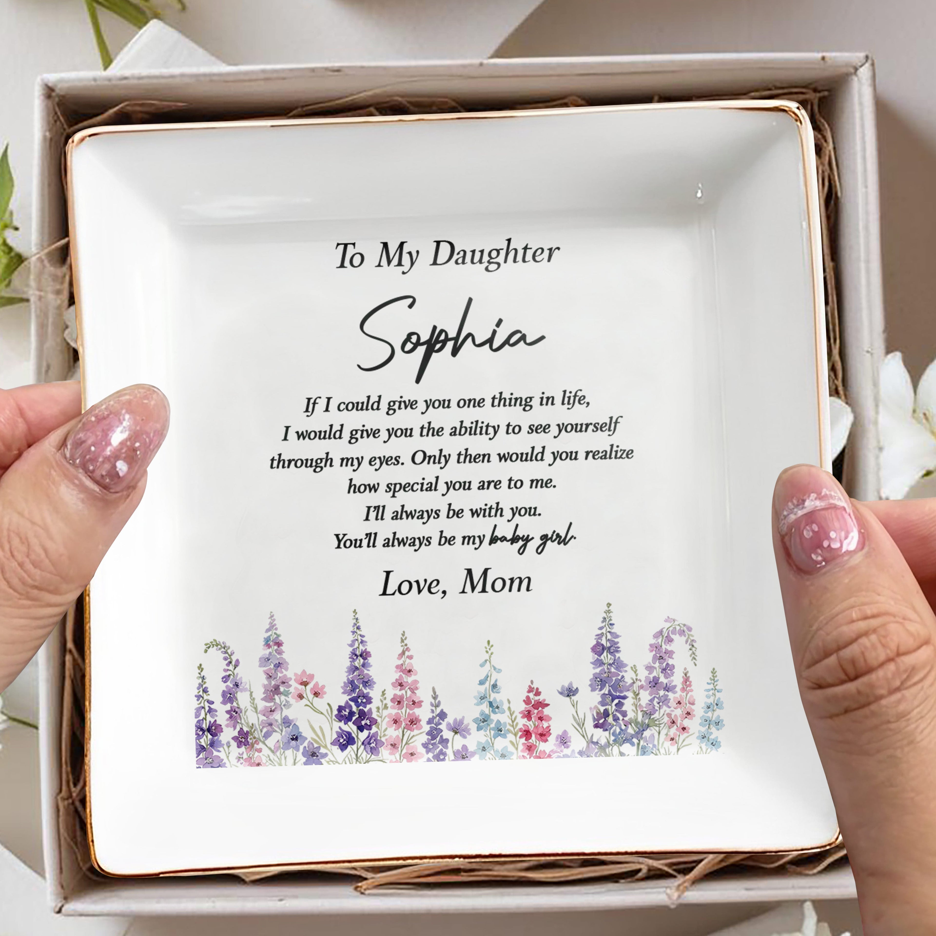 Personalized Floral Ceramic Jewelry Dish Custom Gift for Daughter Jewelry Dish GradoCreations