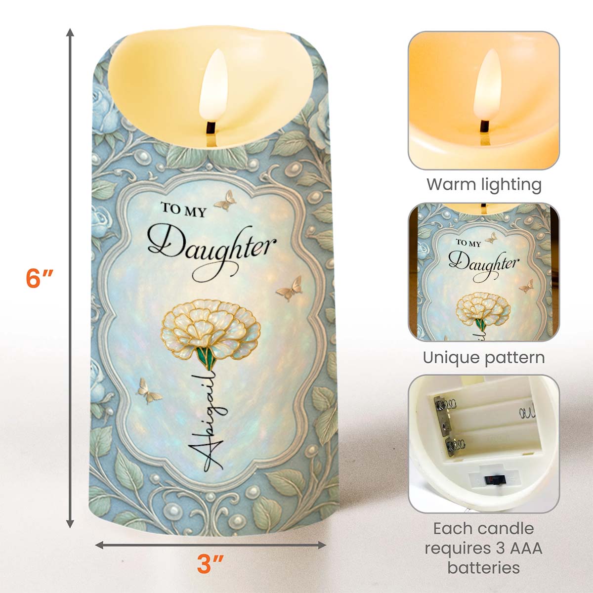 Personalized LED Candle Custom Flower Butterfly Gift for Daughter LED Candle GradoCreations