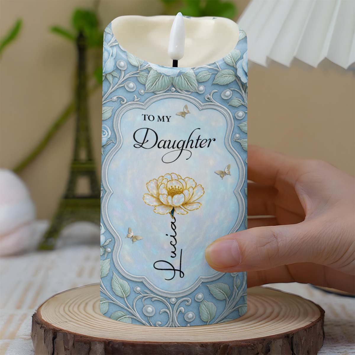 Personalized LED Candle Custom Flower Butterfly Gift for Daughter LED Candle GradoCreations