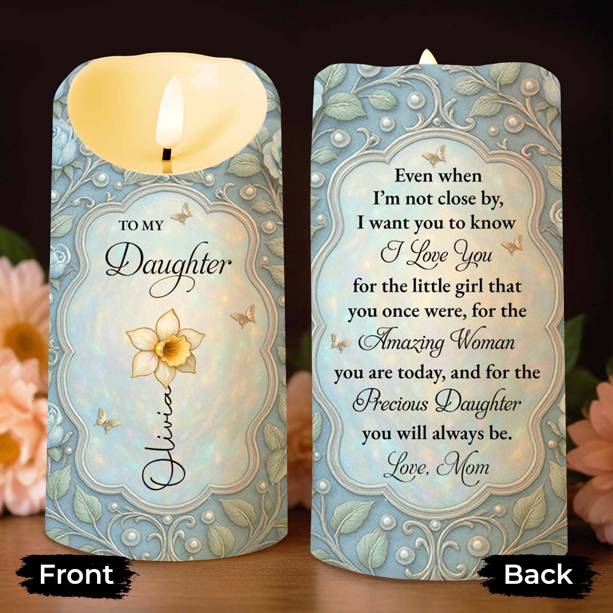 Personalized LED Candle Custom Flower Butterfly Gift for Daughter LED Candle GradoCreations