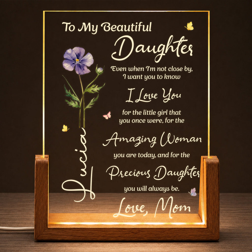 Personalized Custom Night Light for Daughter with Wooden Base Wood and Acrylic Night Light GradoCreations