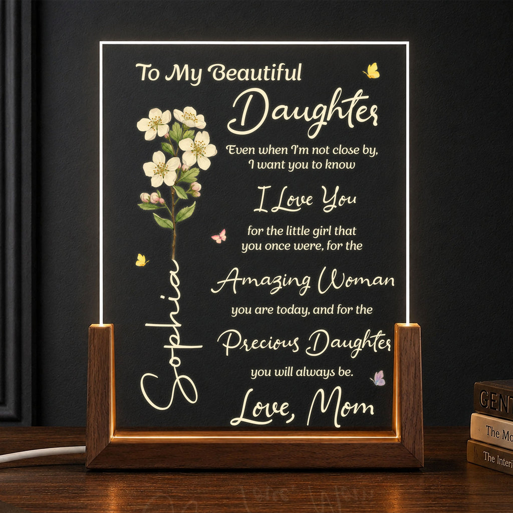Personalized Custom Night Light for Daughter with Wooden Base Wood and Acrylic Night Light GradoCreations