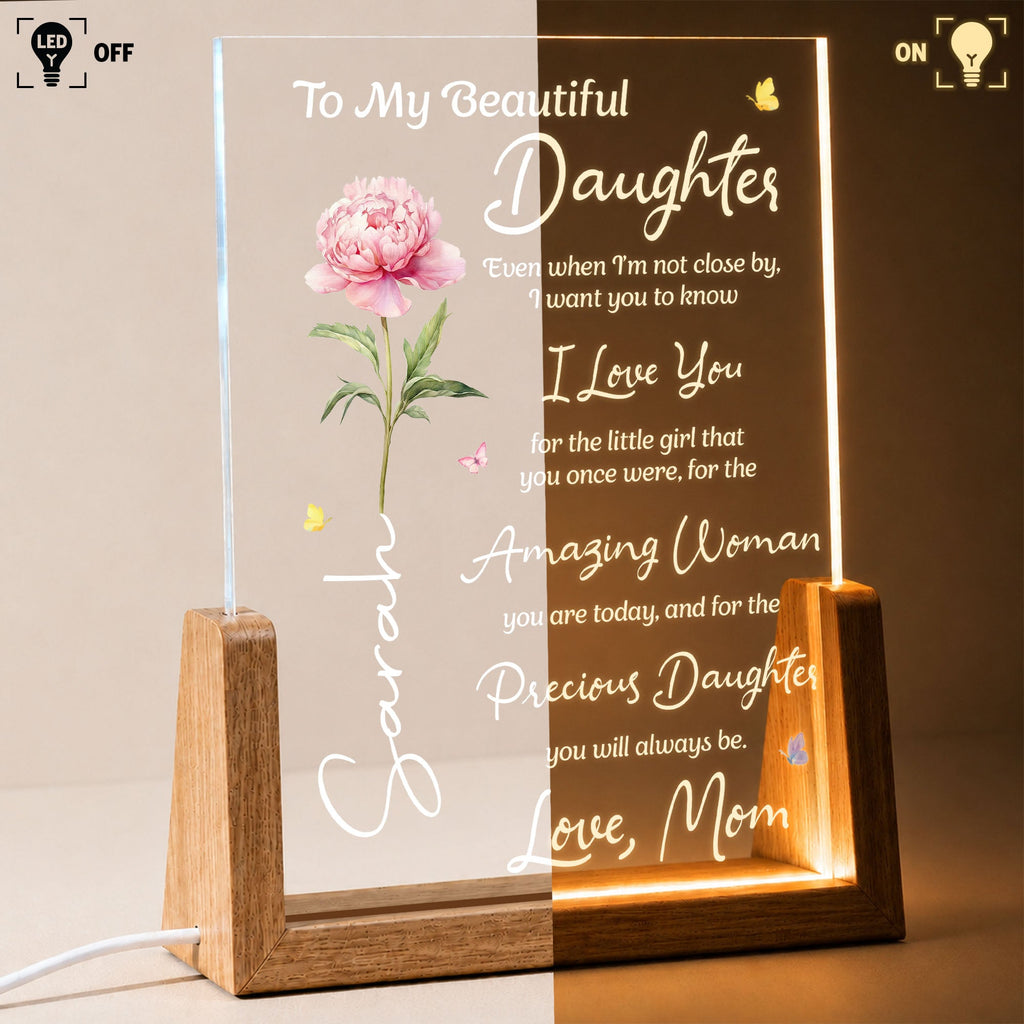 Personalized Custom Night Light for Daughter with Wooden Base Wood and Acrylic Night Light GradoCreations