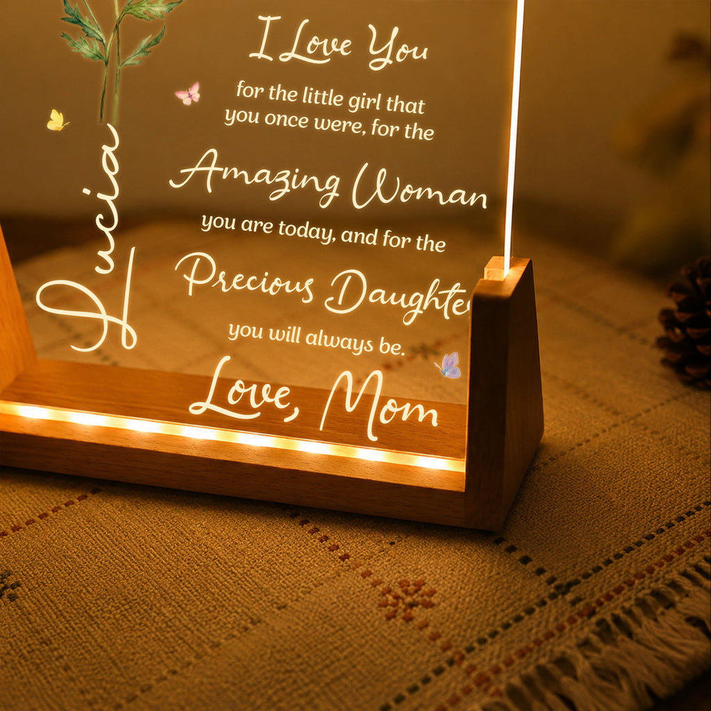 Personalized Custom Night Light for Daughter with Wooden Base Wood and Acrylic Night Light GradoCreations