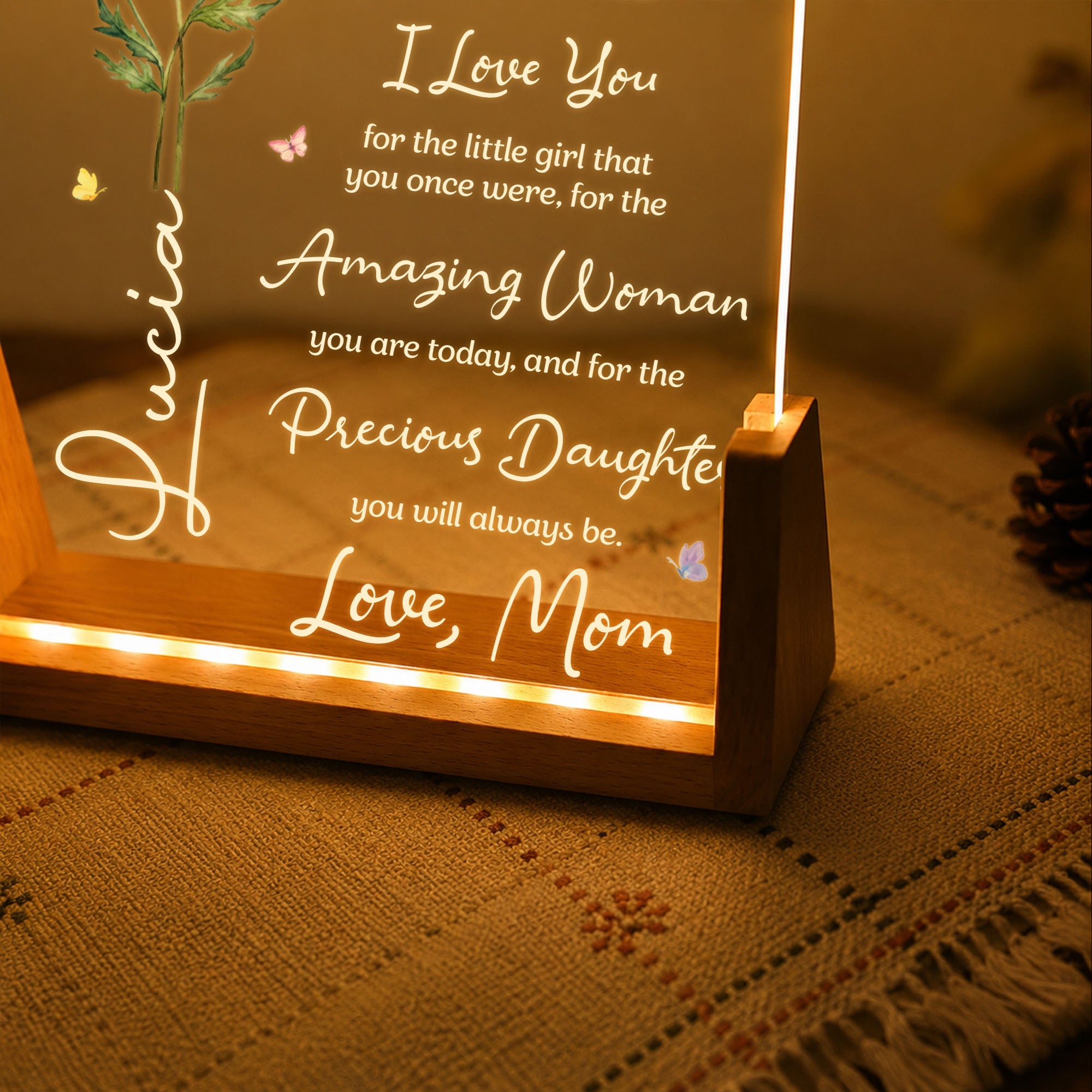 Personalized Custom Night Light for Daughter with Wooden Base Wood and Acrylic Night Light GradoCreations
