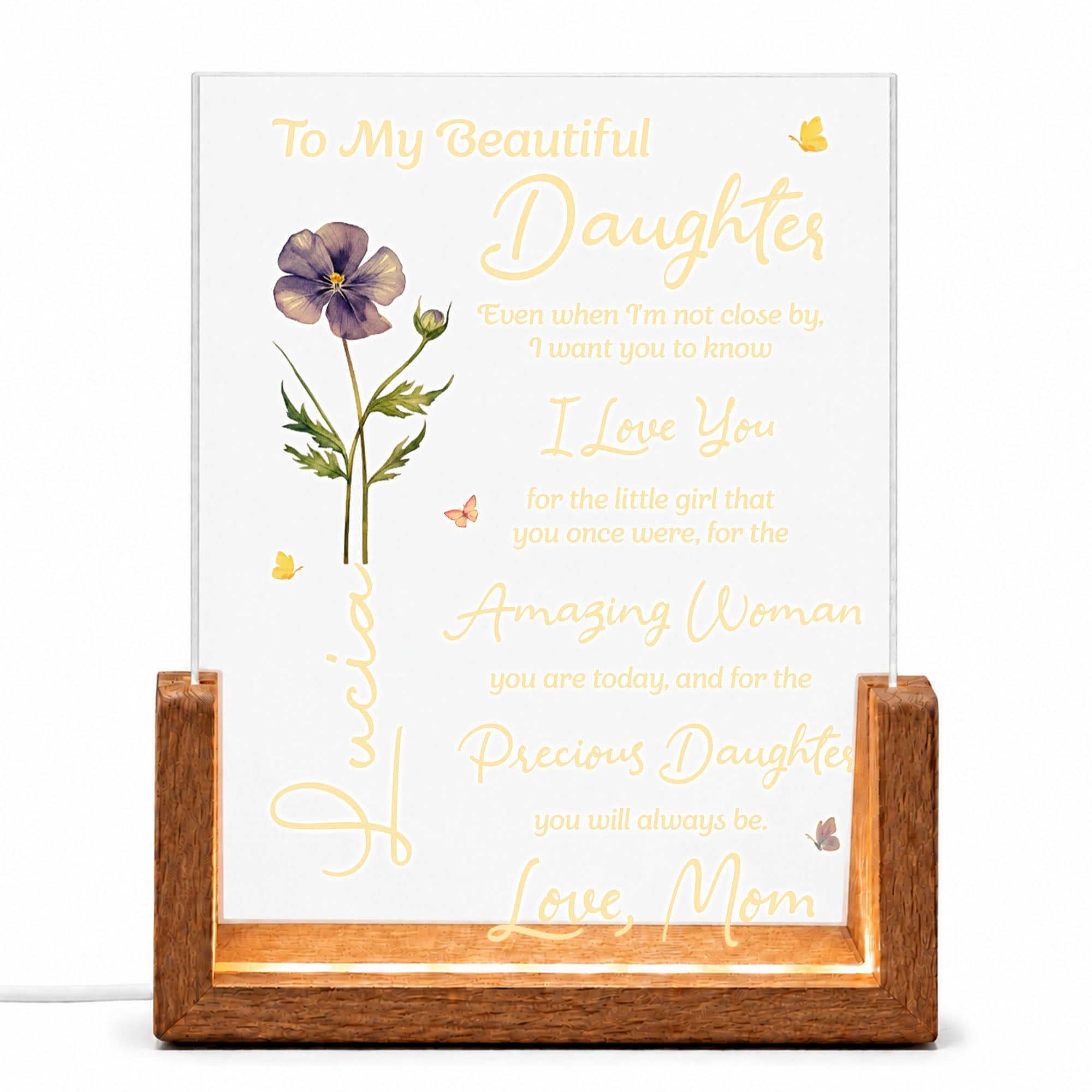 Personalized Custom Night Light for Daughter with Wooden Base Wood and Acrylic Night Light GradoCreations