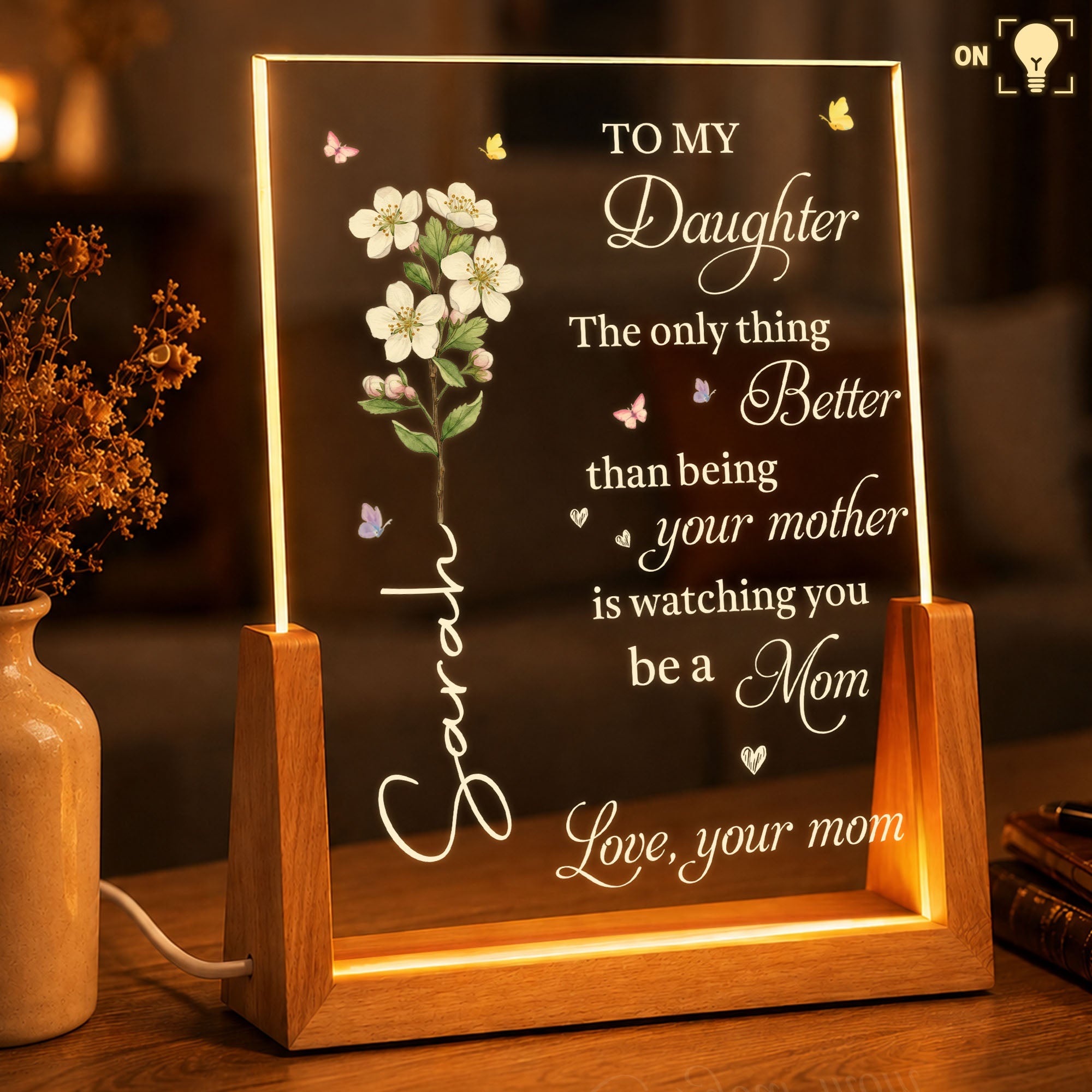Personalized Acrylic Night Light Custom Name for Daughter Wood and Acrylic Night Light GradoCreations