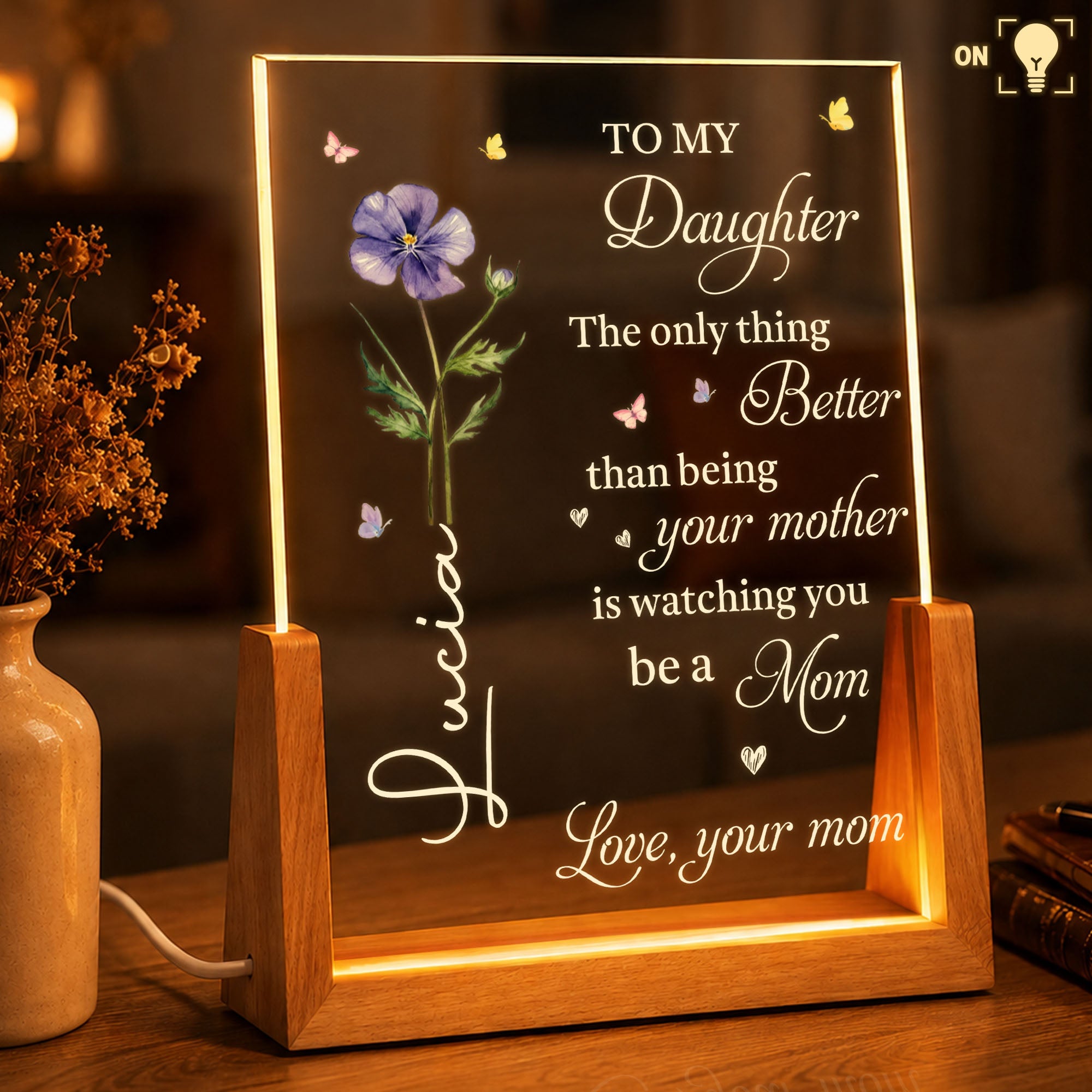 Personalized Acrylic Night Light Custom Name for Daughter Wood and Acrylic Night Light GradoCreations