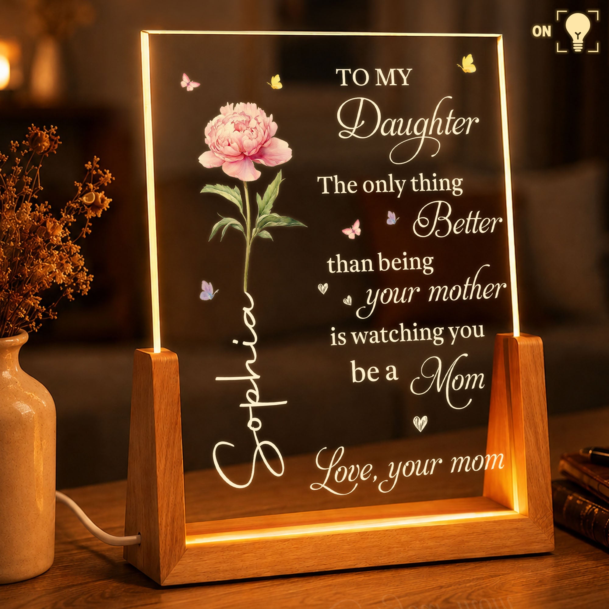 Personalized Acrylic Night Light Custom Name for Daughter Wood and Acrylic Night Light GradoCreations