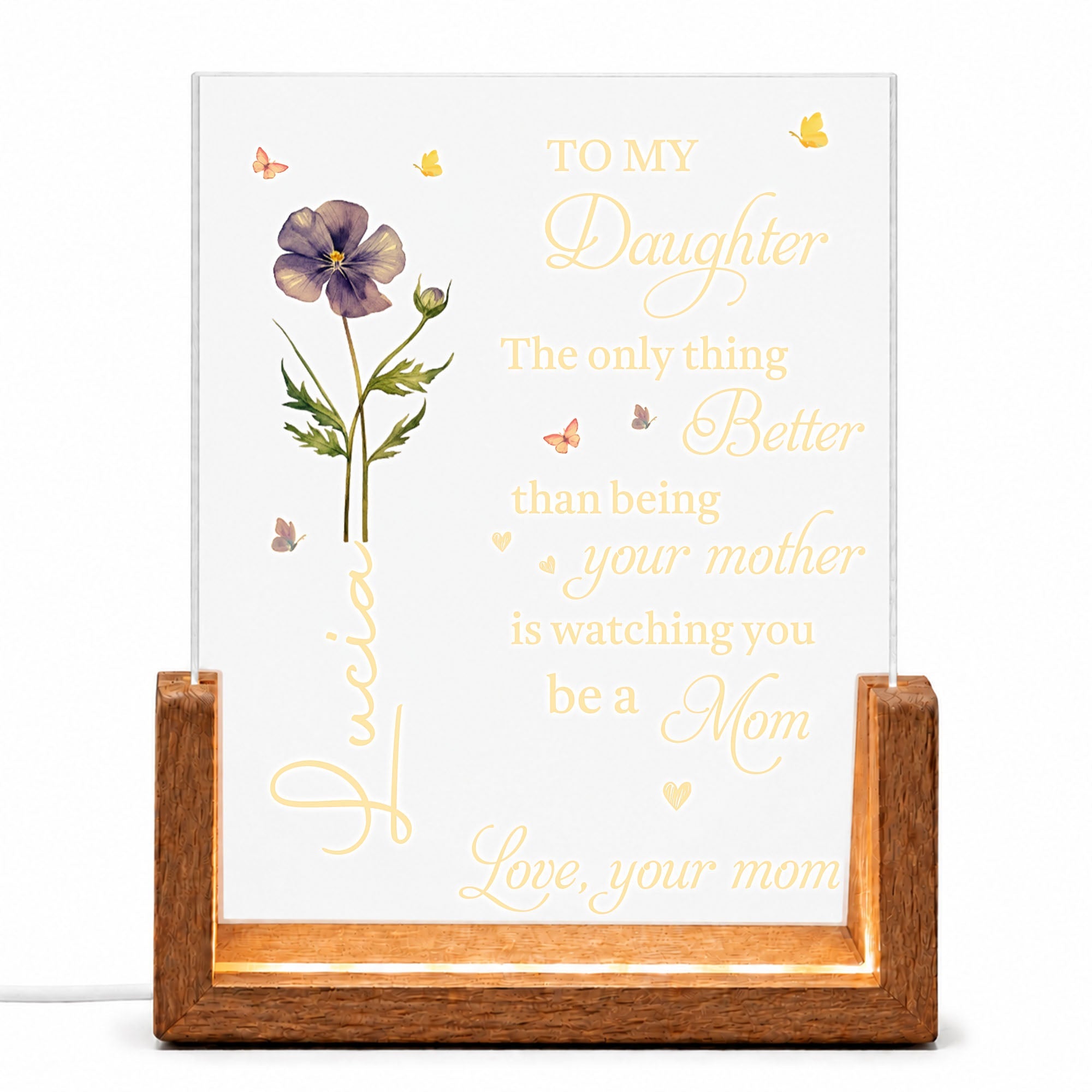 Personalized Acrylic Night Light Custom Name for Daughter Wood and Acrylic Night Light GradoCreations