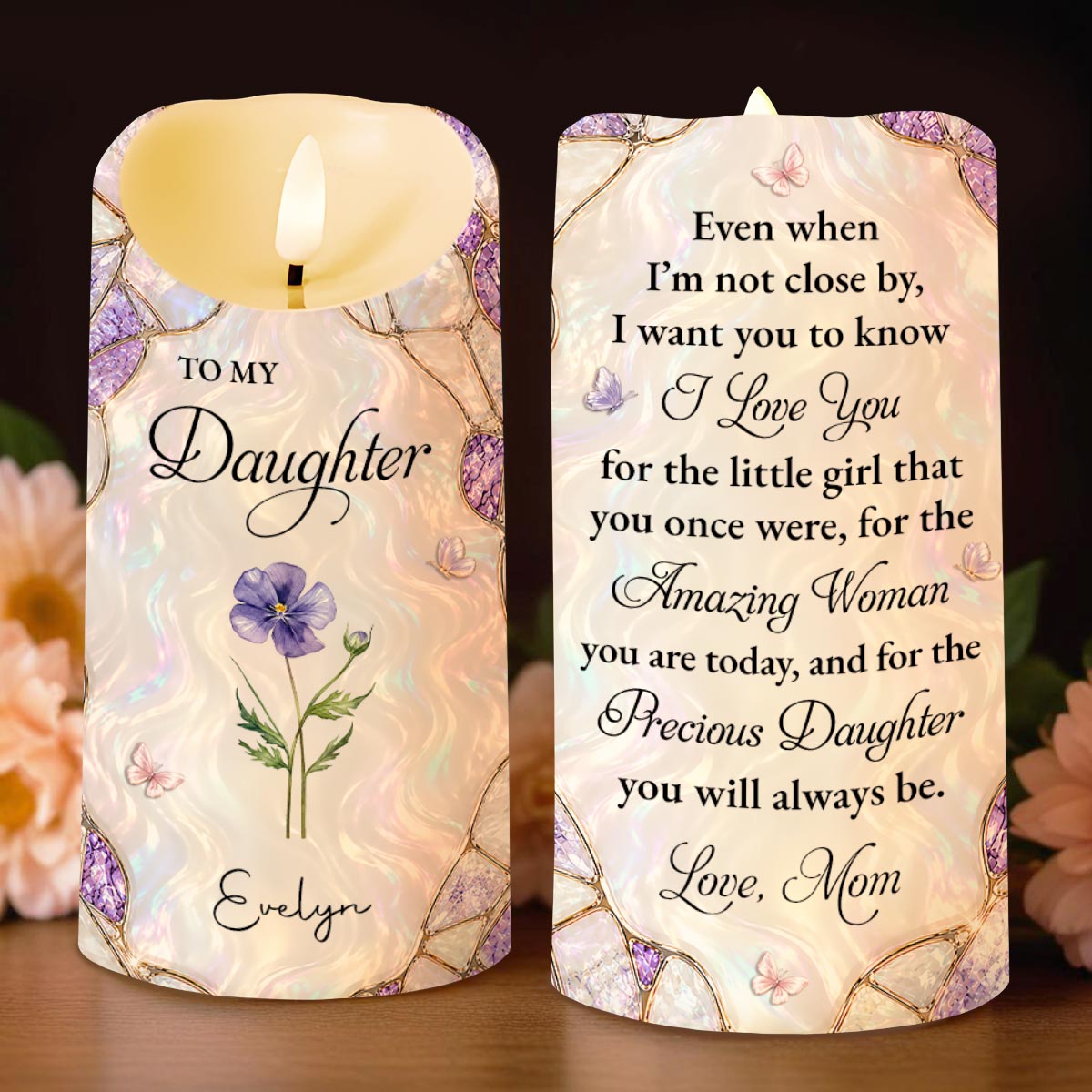 Personalized LED Candle Custom Flower Gift for Daughter LED Candle GradoCreations