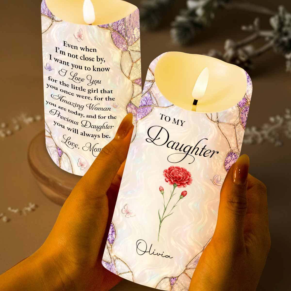 Personalized LED Candle Custom Flower Gift for Daughter LED Candle GradoCreations