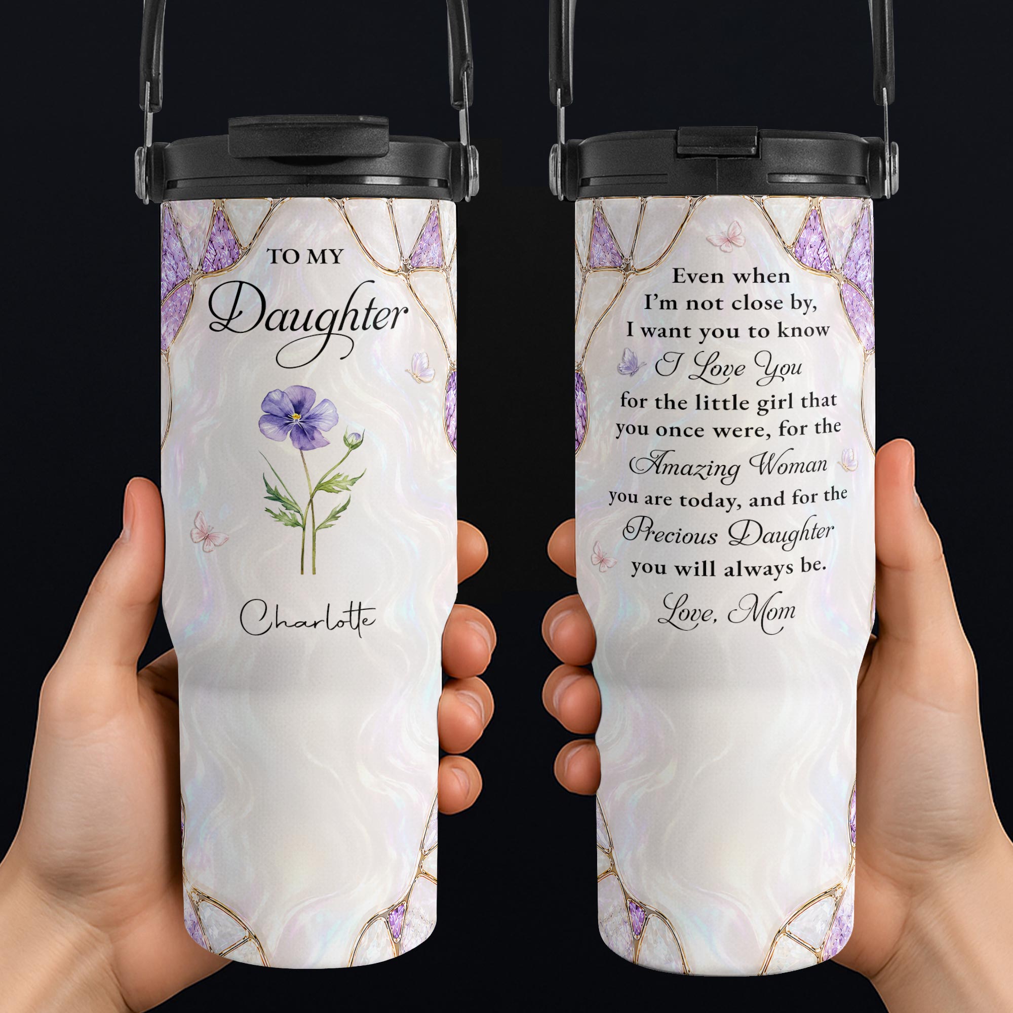 Personalized 30oz Tumbler for Daughter Custom Birth Month Flower Gift Tumbler With Handle GradoCreations