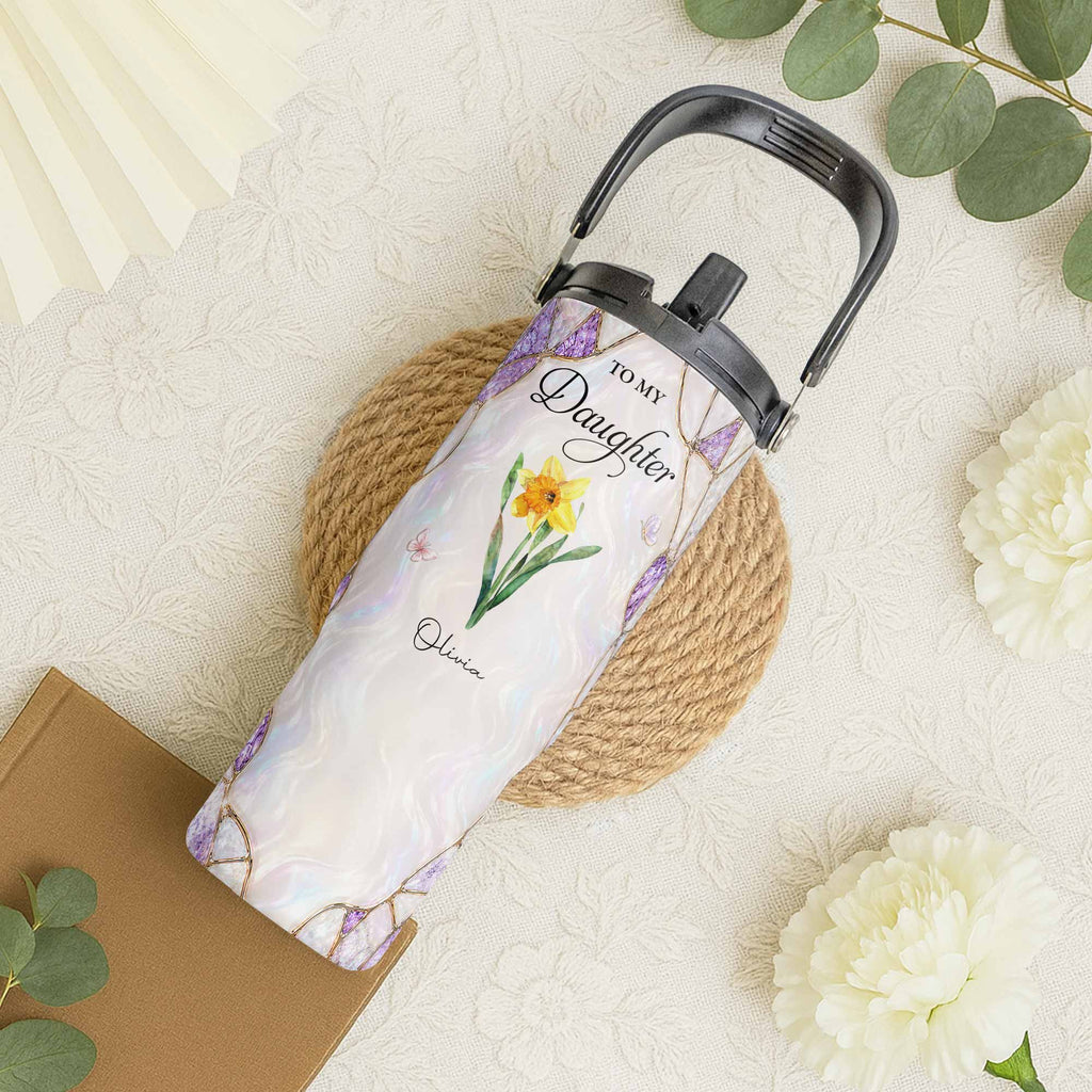 Personalized 30oz Tumbler for Daughter Custom Birth Month Flower Gift Tumbler With Handle GradoCreations