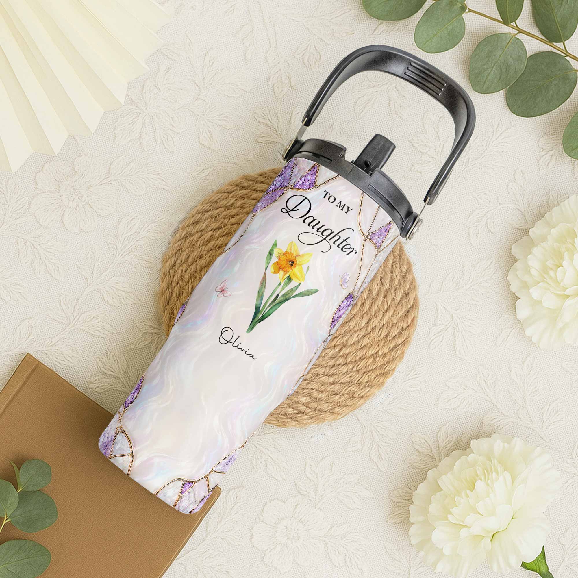 Personalized 30oz Tumbler for Daughter Custom Birth Month Flower Gift Tumbler With Handle GradoCreations