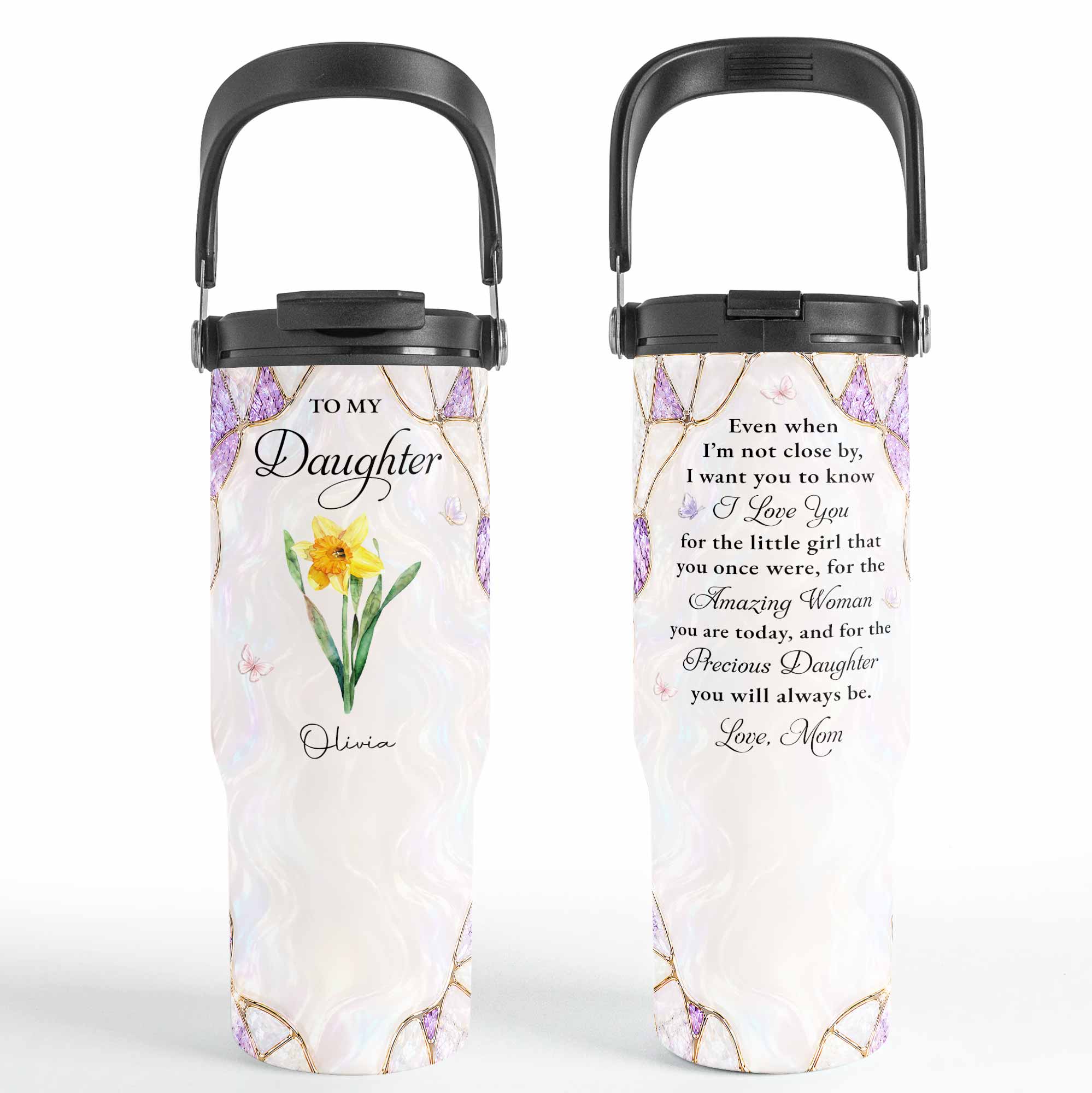 Personalized 30oz Tumbler for Daughter Custom Birth Month Flower Gift Tumbler With Handle GradoCreations