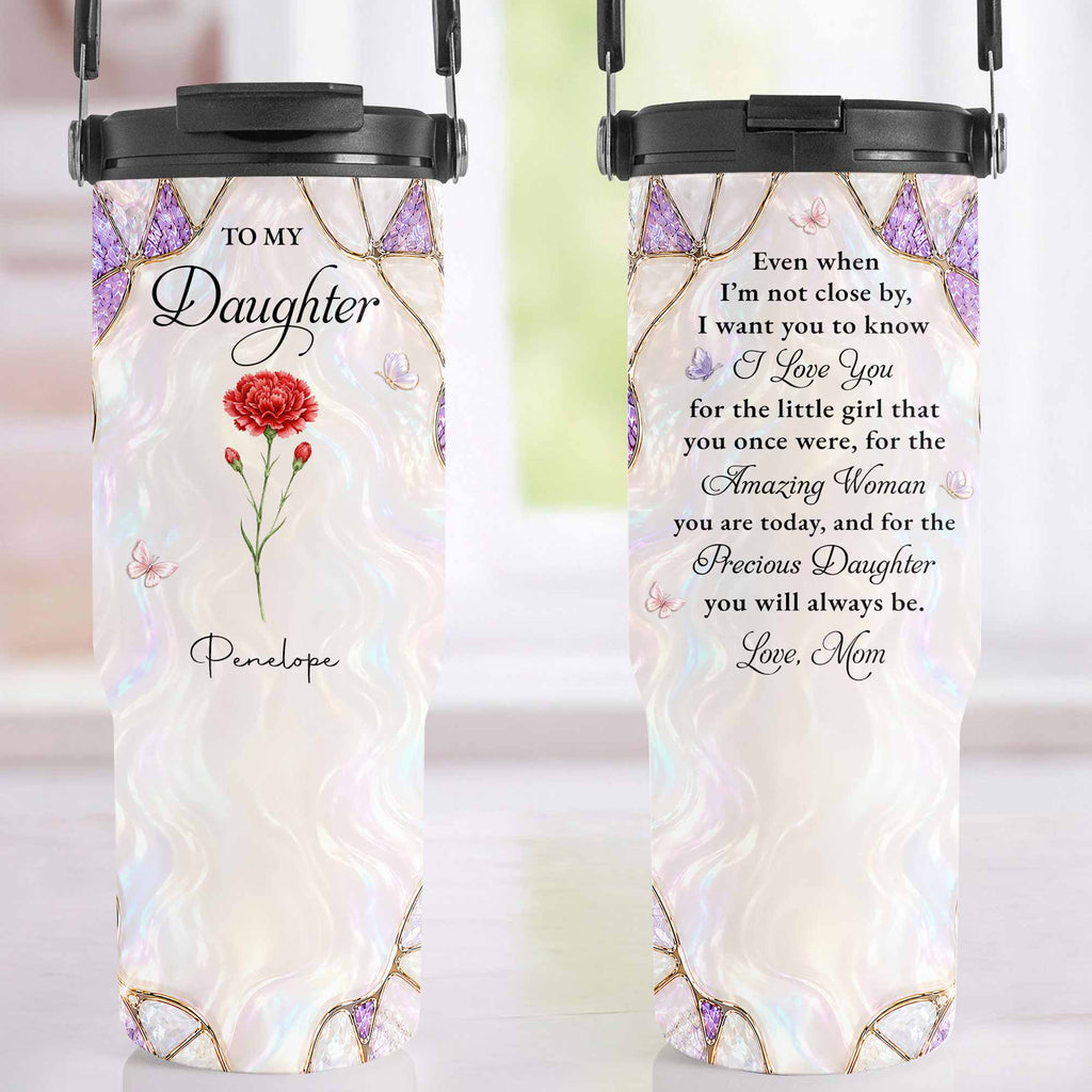 Personalized 30oz Tumbler for Daughter Custom Birth Month Flower Gift Tumbler With Handle GradoCreations