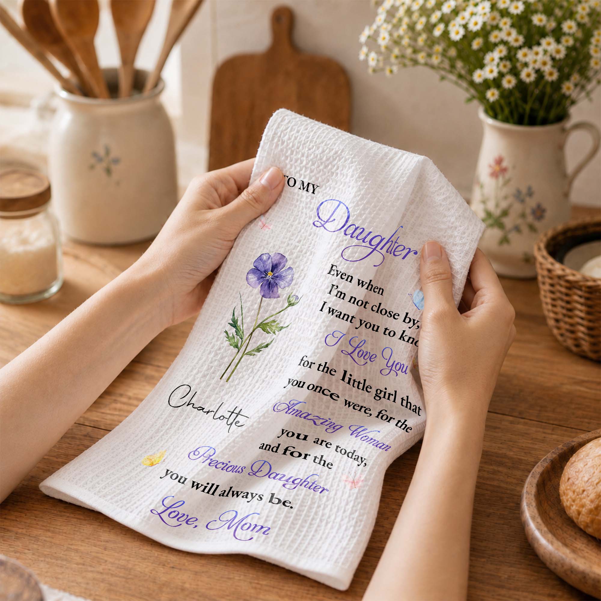 Personalized Kitchen Towel Custom Message Gift for Daughter Kitchen Towel GradoCreations